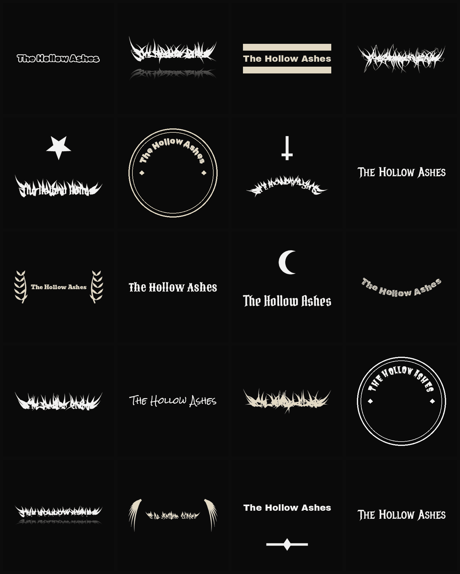 Twenty The Hollow Ashes band logo ideas — different faces, treatments and spike settings