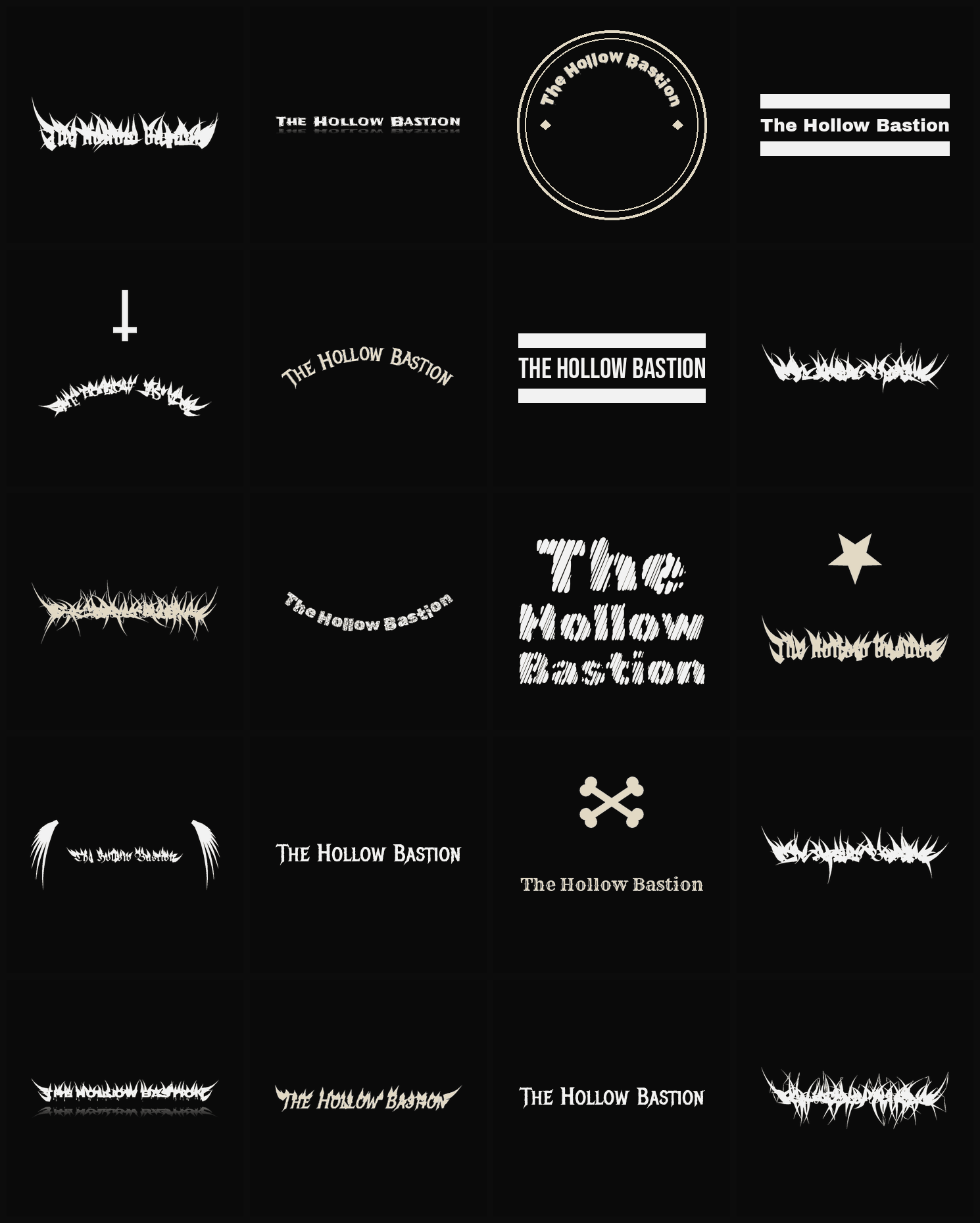 Twenty The Hollow Bastion band logo ideas — different faces, treatments and spike settings