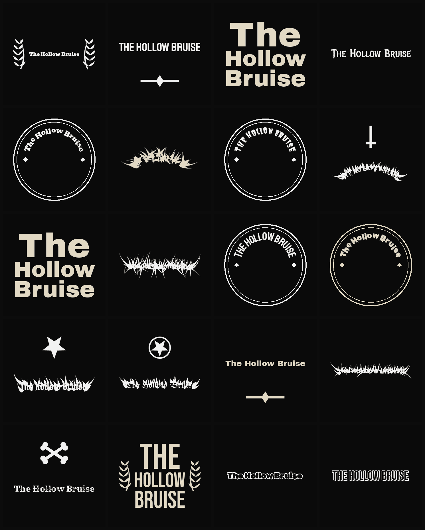 Twenty The Hollow Bruise band logo ideas — different faces, treatments and spike settings