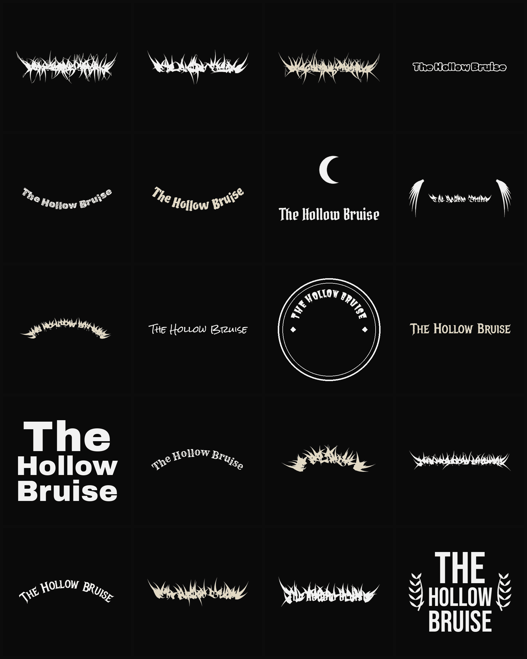Twenty The Hollow Bruise band logo ideas — different faces, treatments and spike settings