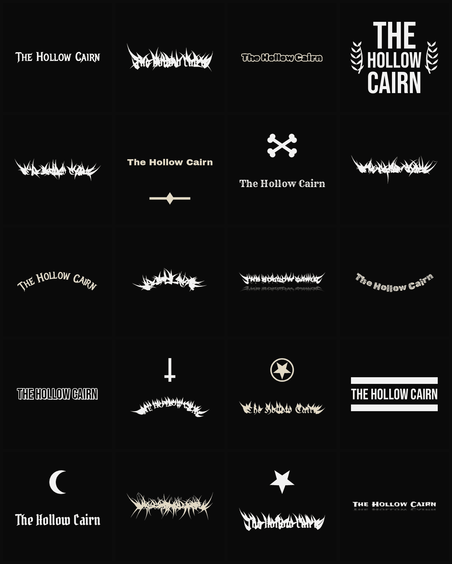 Twenty The Hollow Cairn band logo ideas — different faces, treatments and spike settings