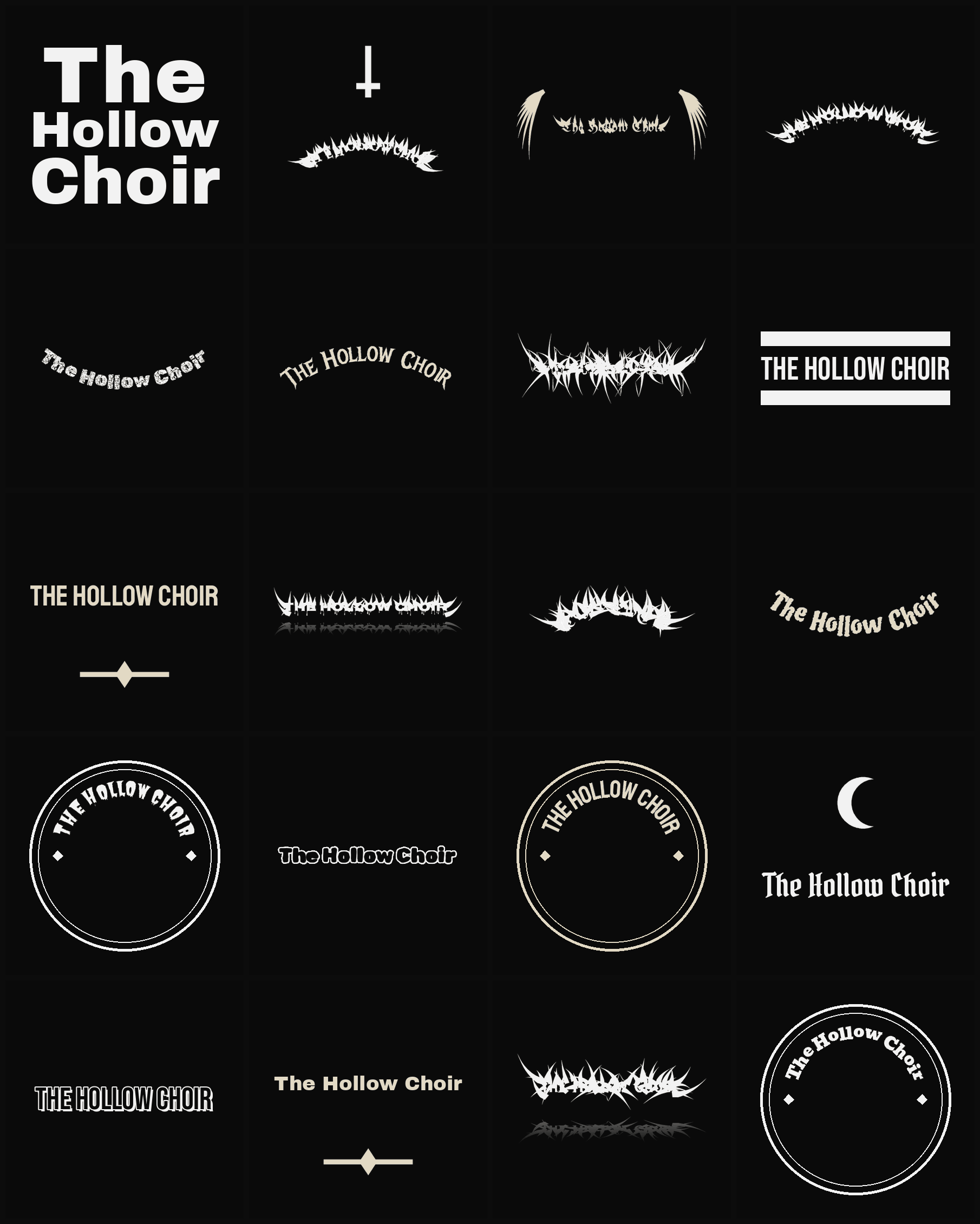 Twenty The Hollow Choir band logo ideas — different faces, treatments and spike settings