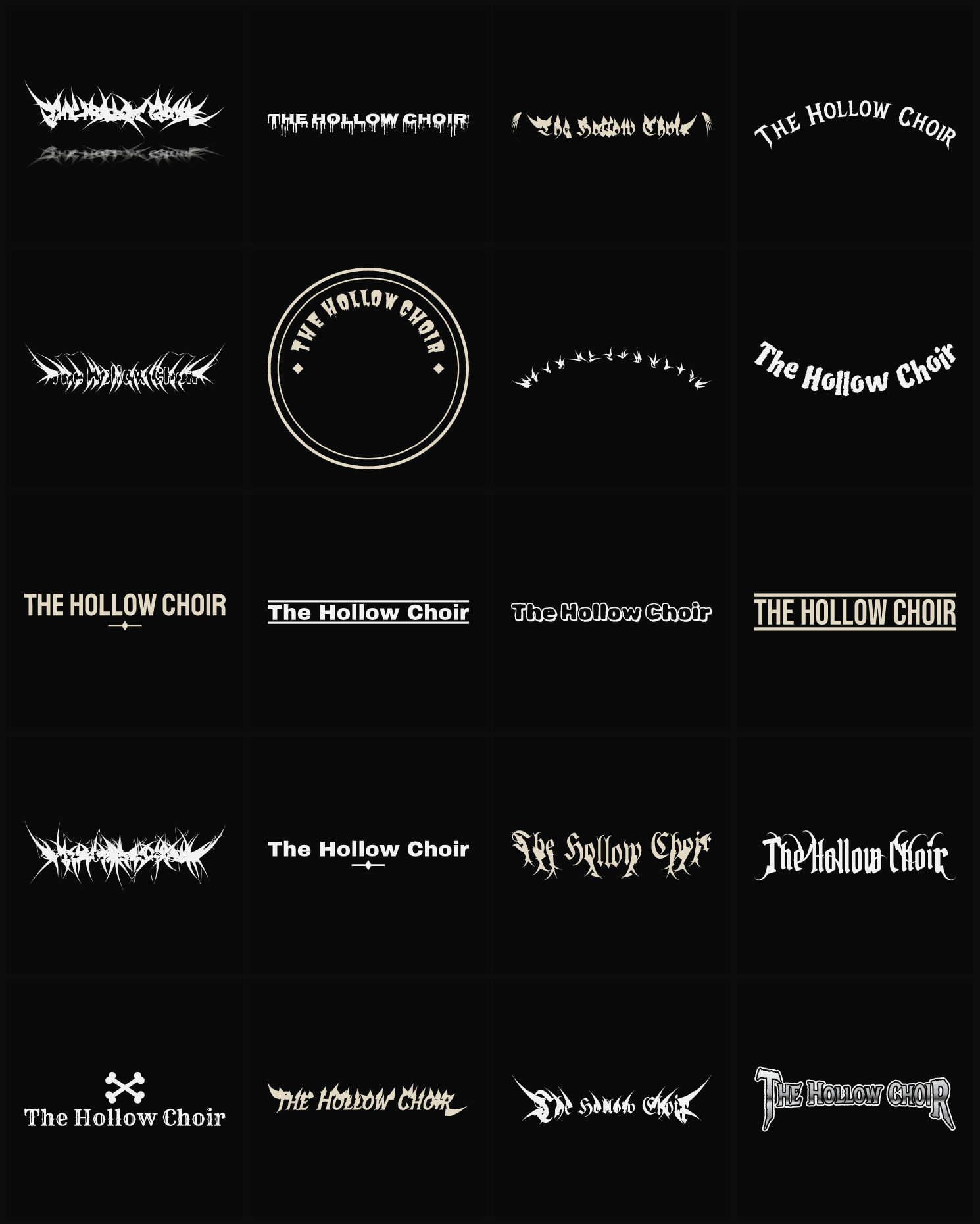 Twenty The Hollow Choir band logo ideas — different faces, treatments and spike settings