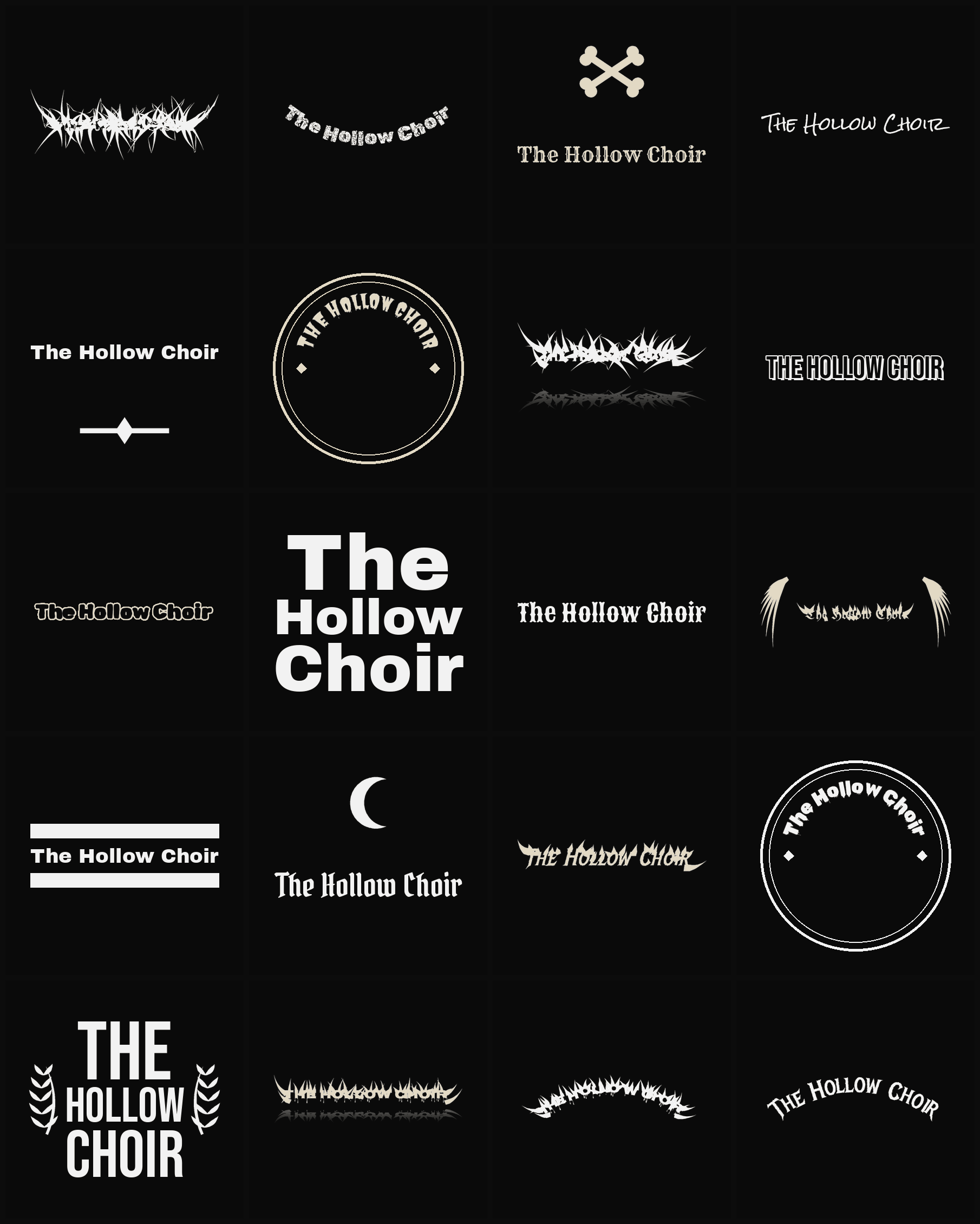 Twenty The Hollow Choir band logo ideas — different faces, treatments and spike settings