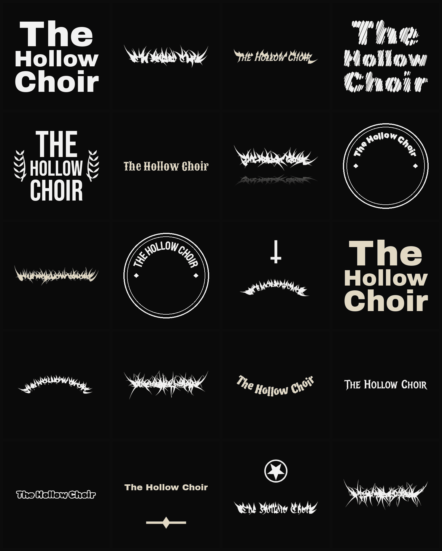 Twenty The Hollow Choir band logo ideas — different faces, treatments and spike settings