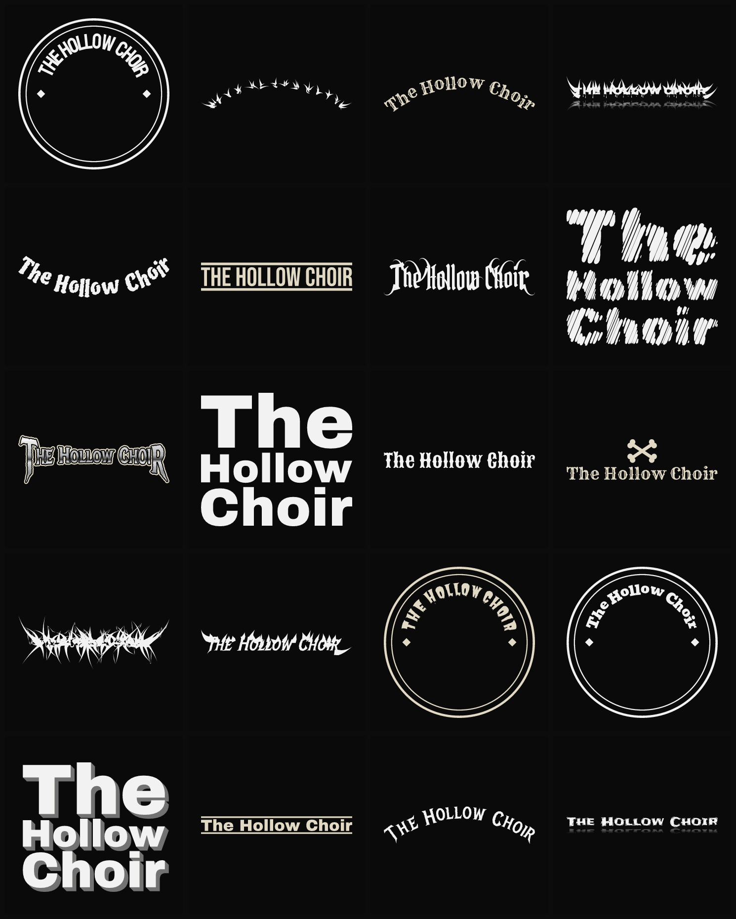 Twenty The Hollow Choir band logo ideas — different faces, treatments and spike settings