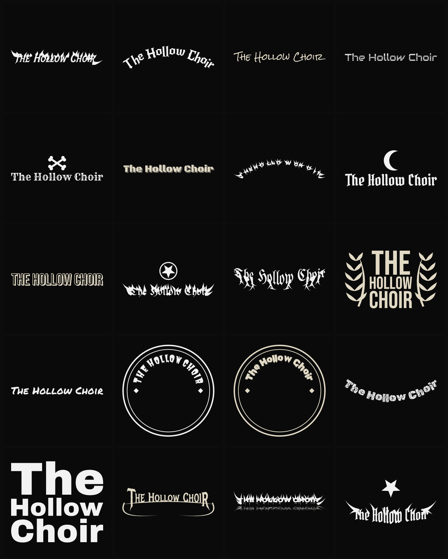 Twenty The Hollow Choir band logo ideas — different faces, treatments and spike settings