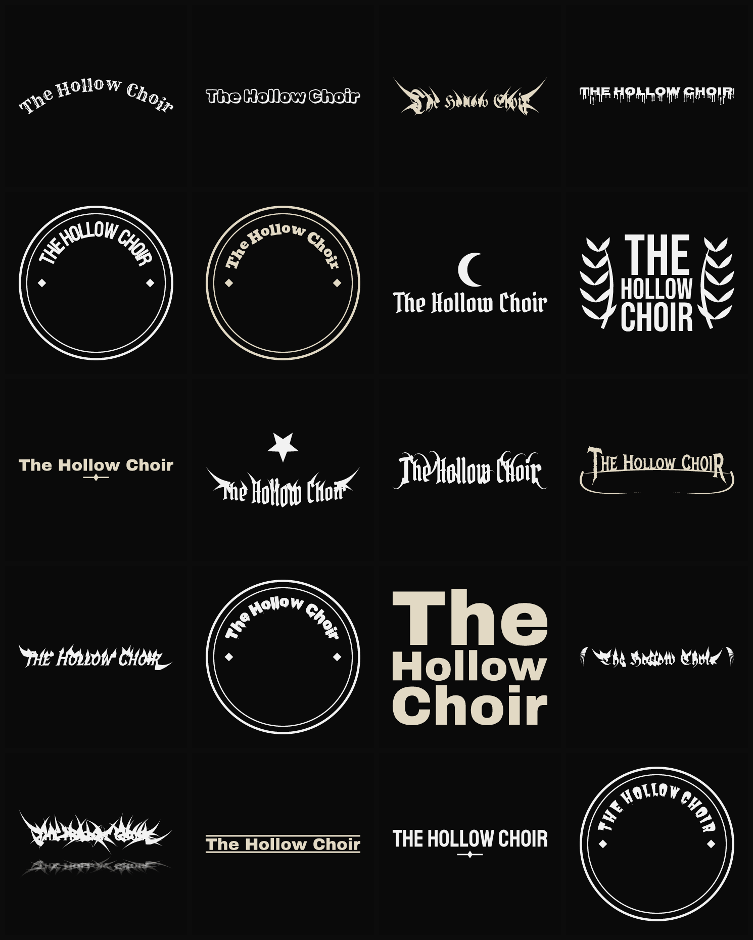 Twenty The Hollow Choir band logo ideas — different faces, treatments and spike settings