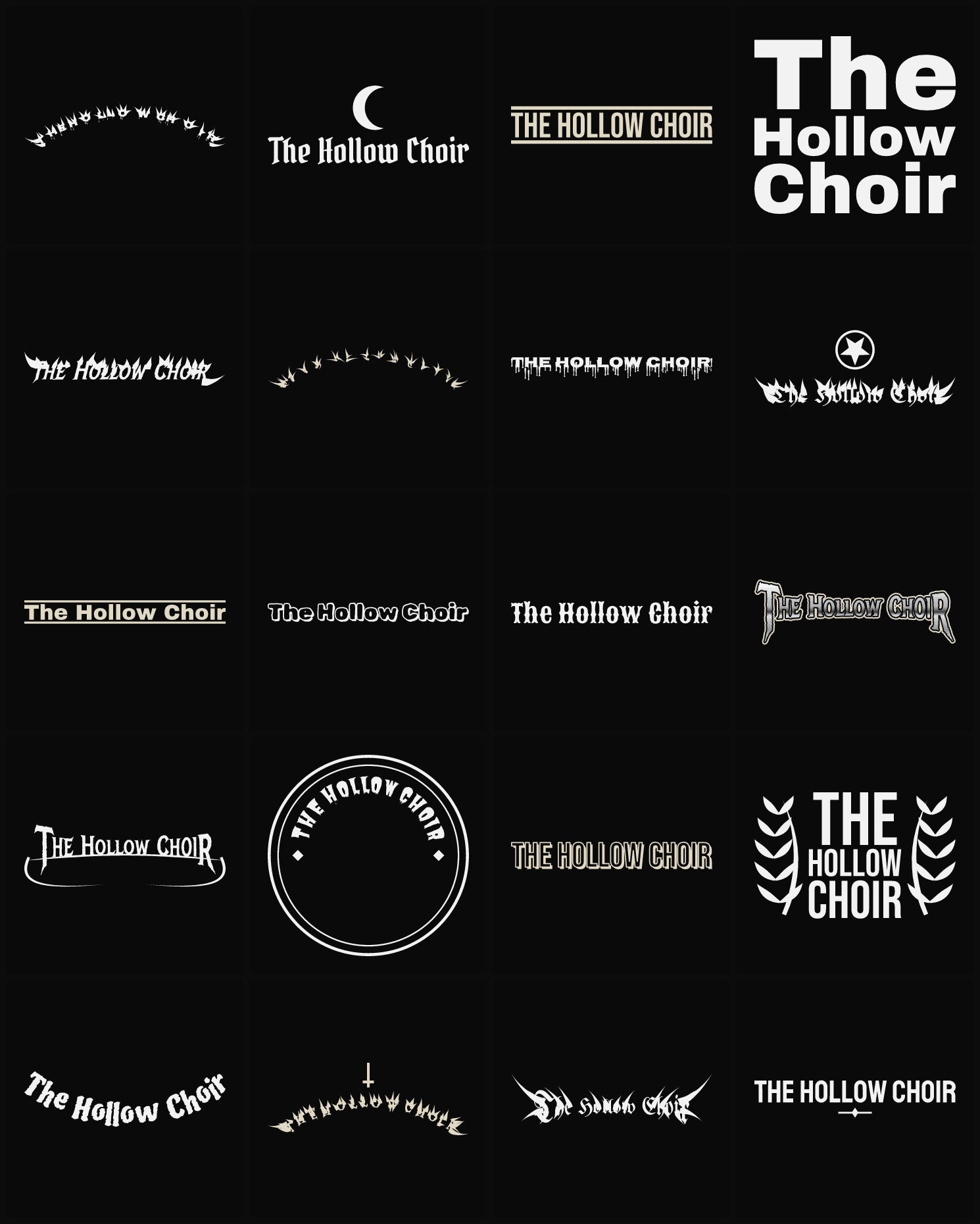 Twenty The Hollow Choir band logo ideas — different faces, treatments and spike settings