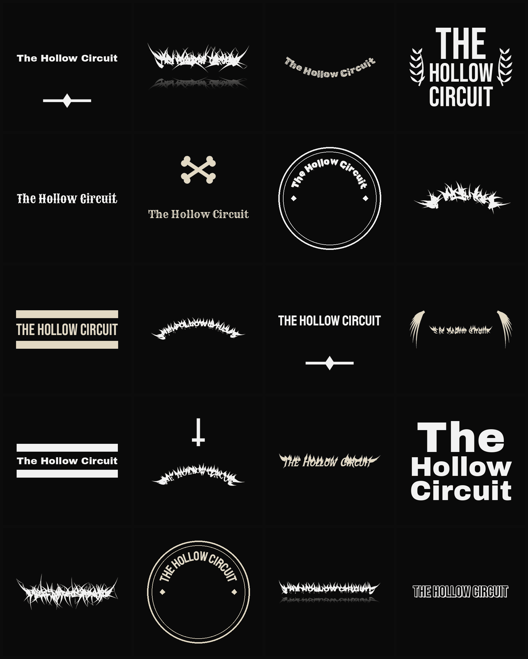 Twenty The Hollow Circuit band logo ideas — different faces, treatments and spike settings