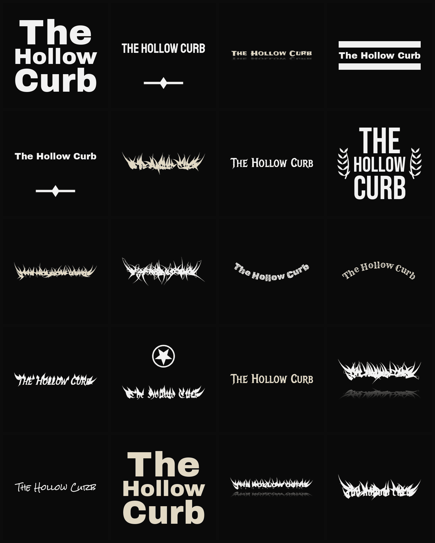 Twenty The Hollow Curb band logo ideas — different faces, treatments and spike settings