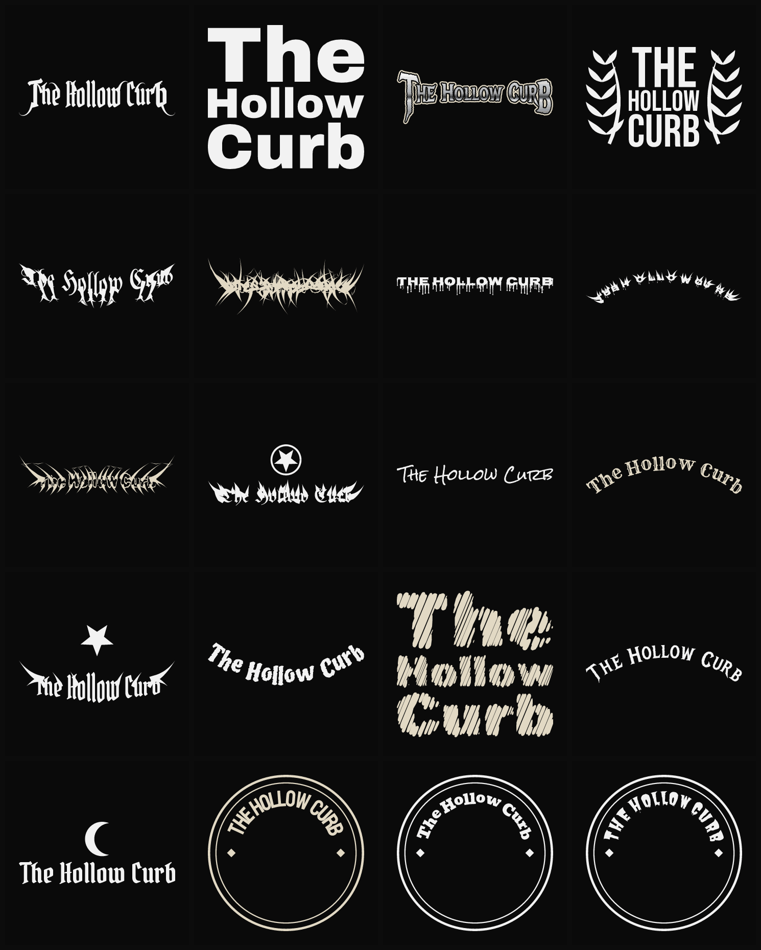 Twenty The Hollow Curb band logo ideas — different faces, treatments and spike settings