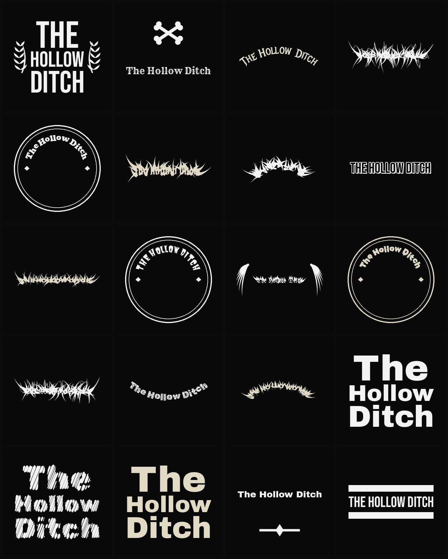 Twenty The Hollow Ditch band logo ideas — different faces, treatments and spike settings