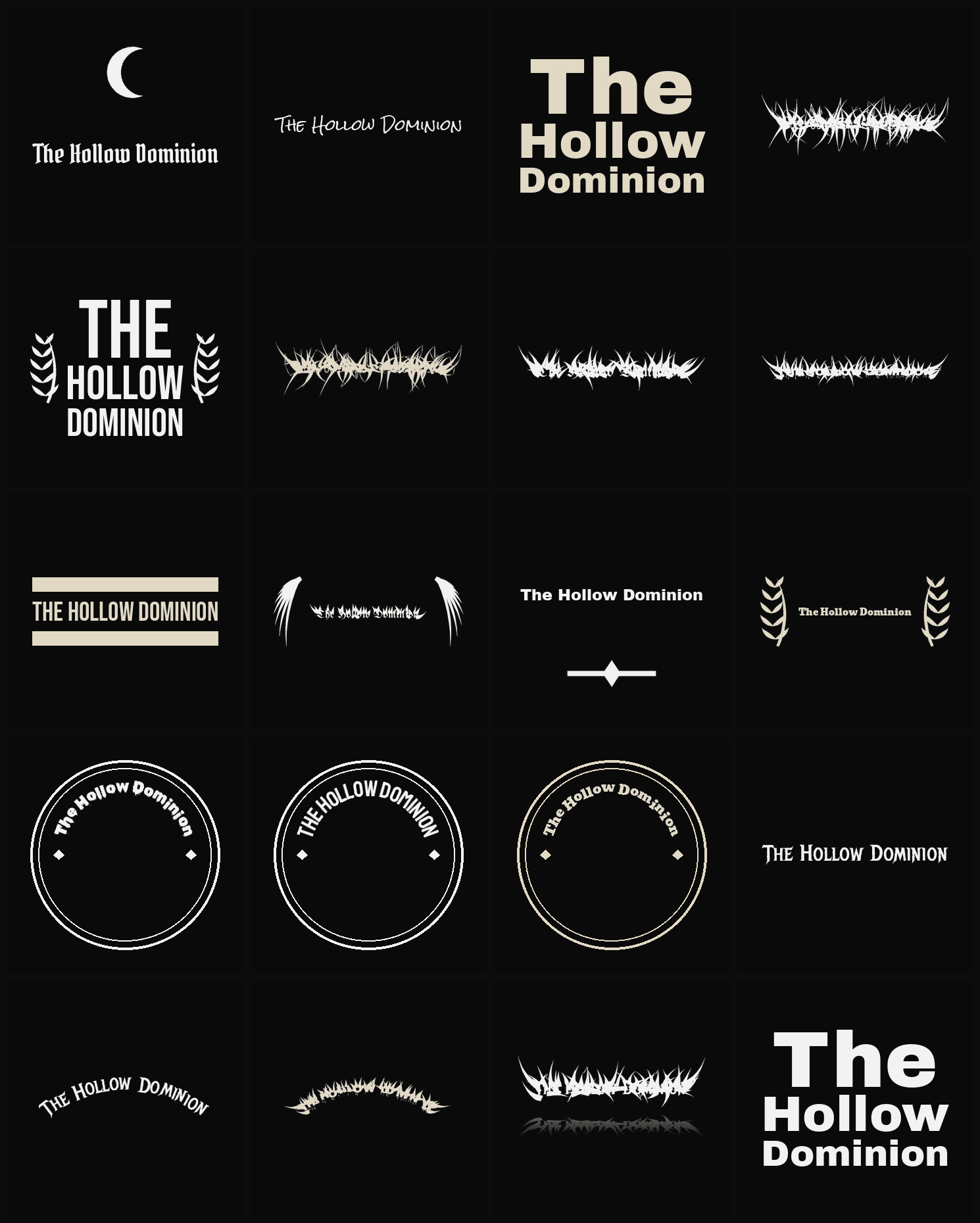 Twenty The Hollow Dominion band logo ideas — different faces, treatments and spike settings