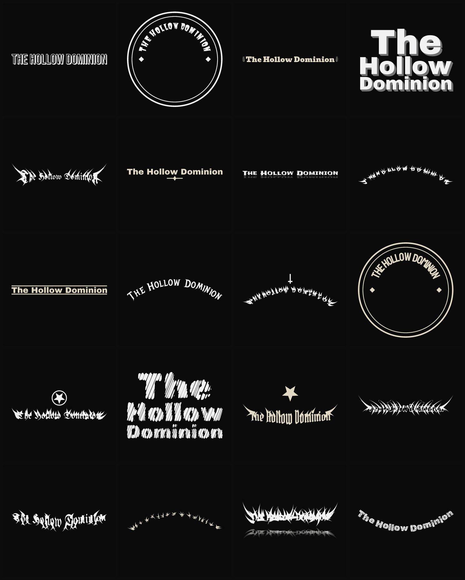 Twenty The Hollow Dominion band logo ideas — different faces, treatments and spike settings