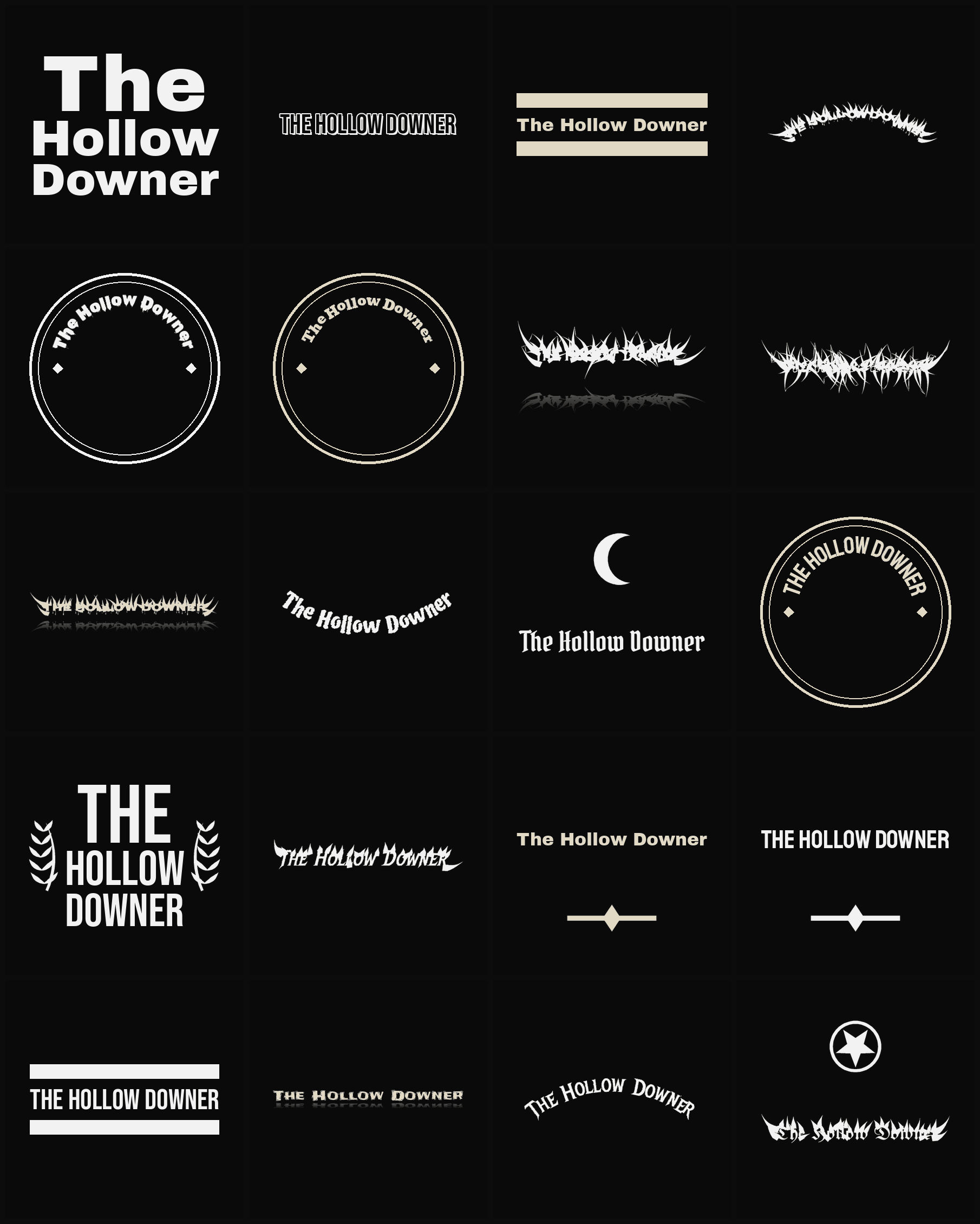 Twenty The Hollow Downer band logo ideas — different faces, treatments and spike settings