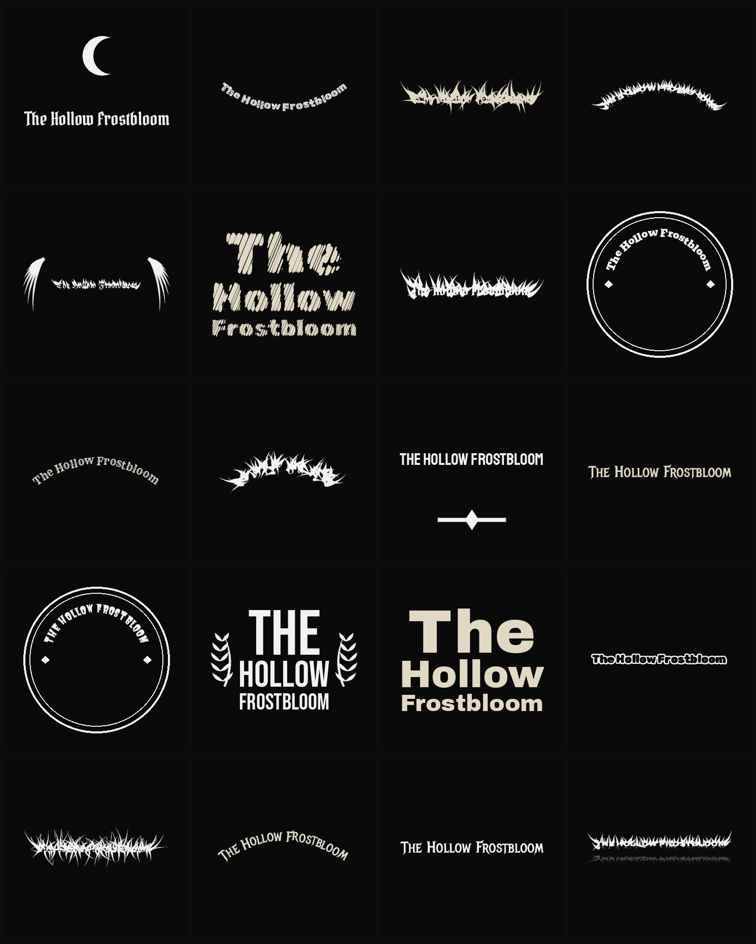 Twenty The Hollow Frostbloom band logo ideas — different faces, treatments and spike settings