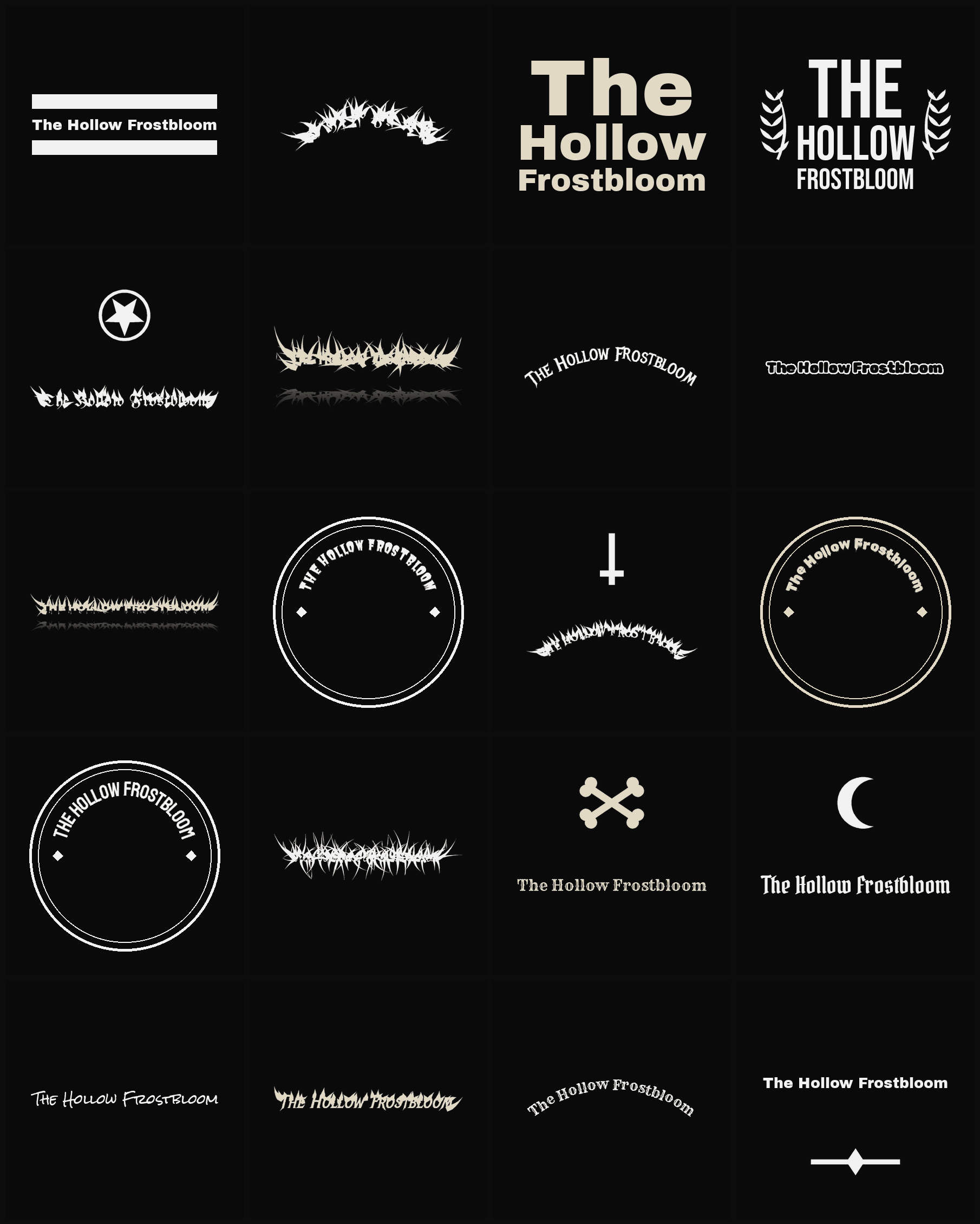 Twenty The Hollow Frostbloom band logo ideas — different faces, treatments and spike settings