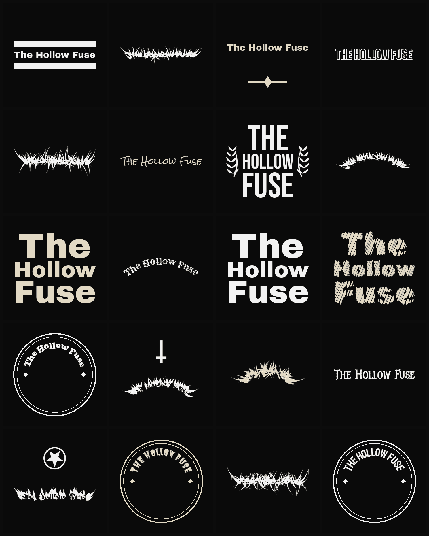 Twenty The Hollow Fuse band logo ideas — different faces, treatments and spike settings