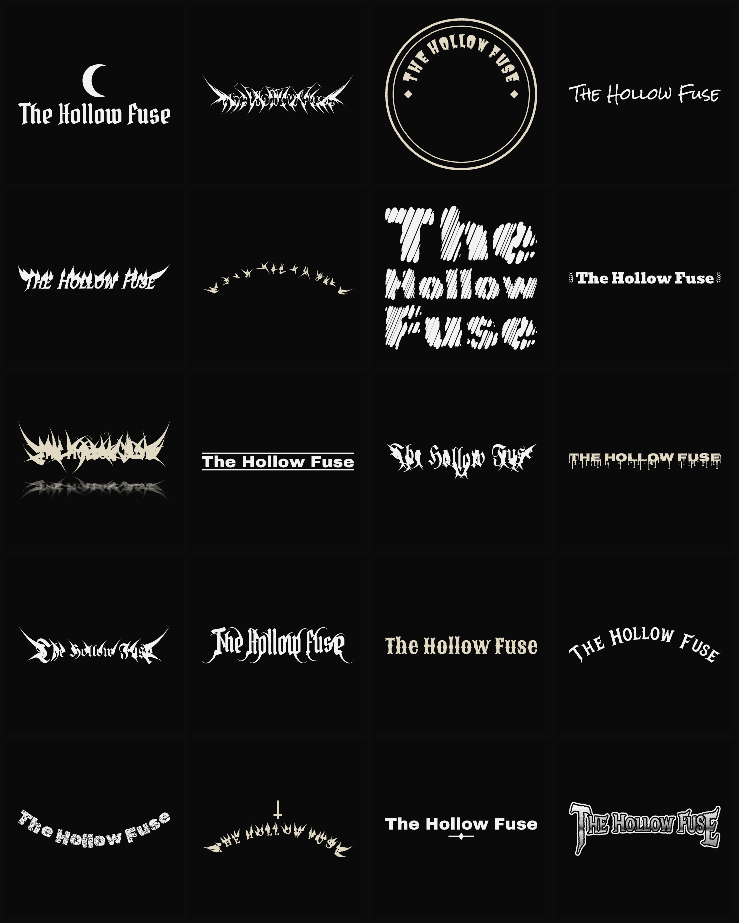 Twenty The Hollow Fuse band logo ideas — different faces, treatments and spike settings