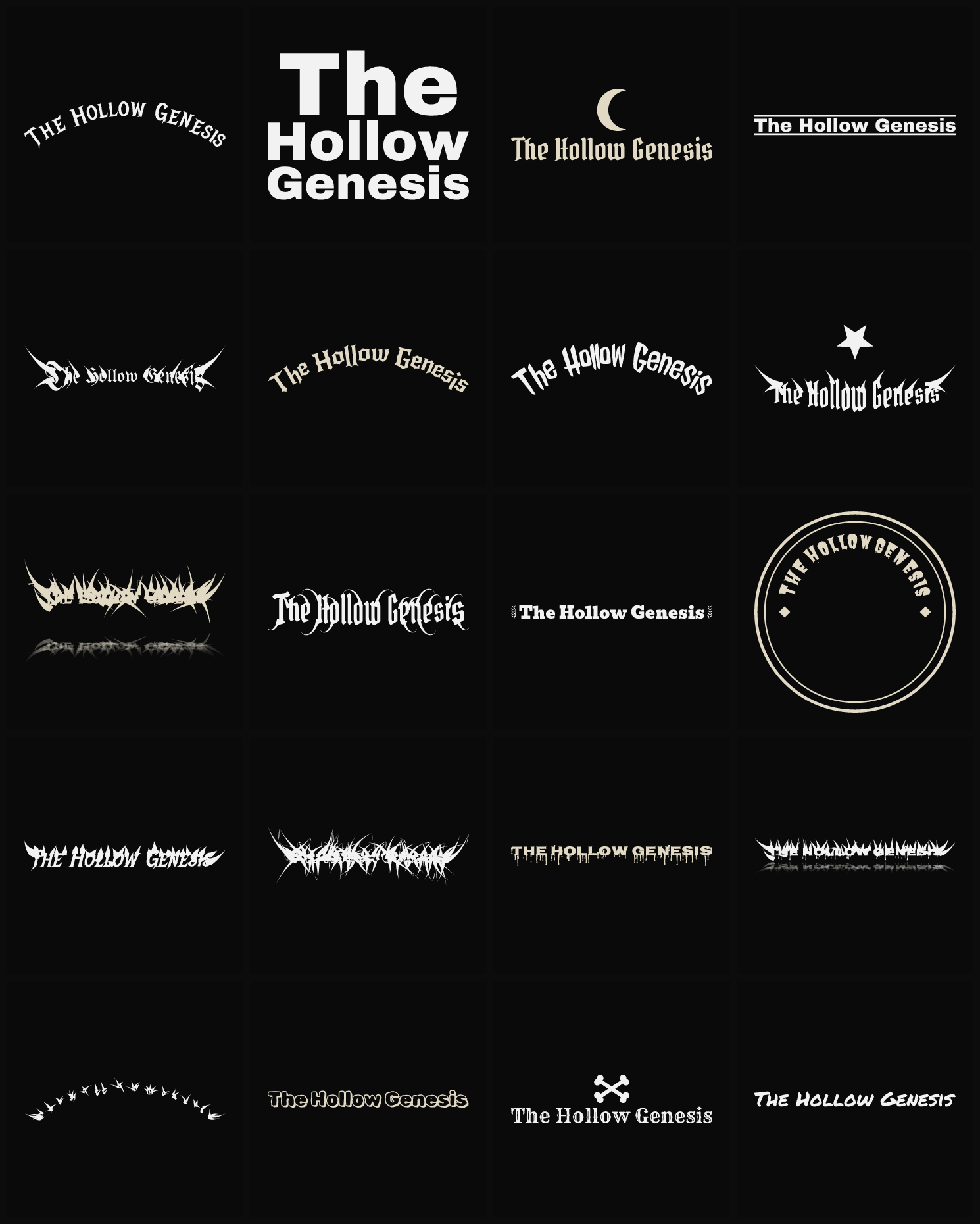 Twenty The Hollow Genesis band logo ideas — different faces, treatments and spike settings