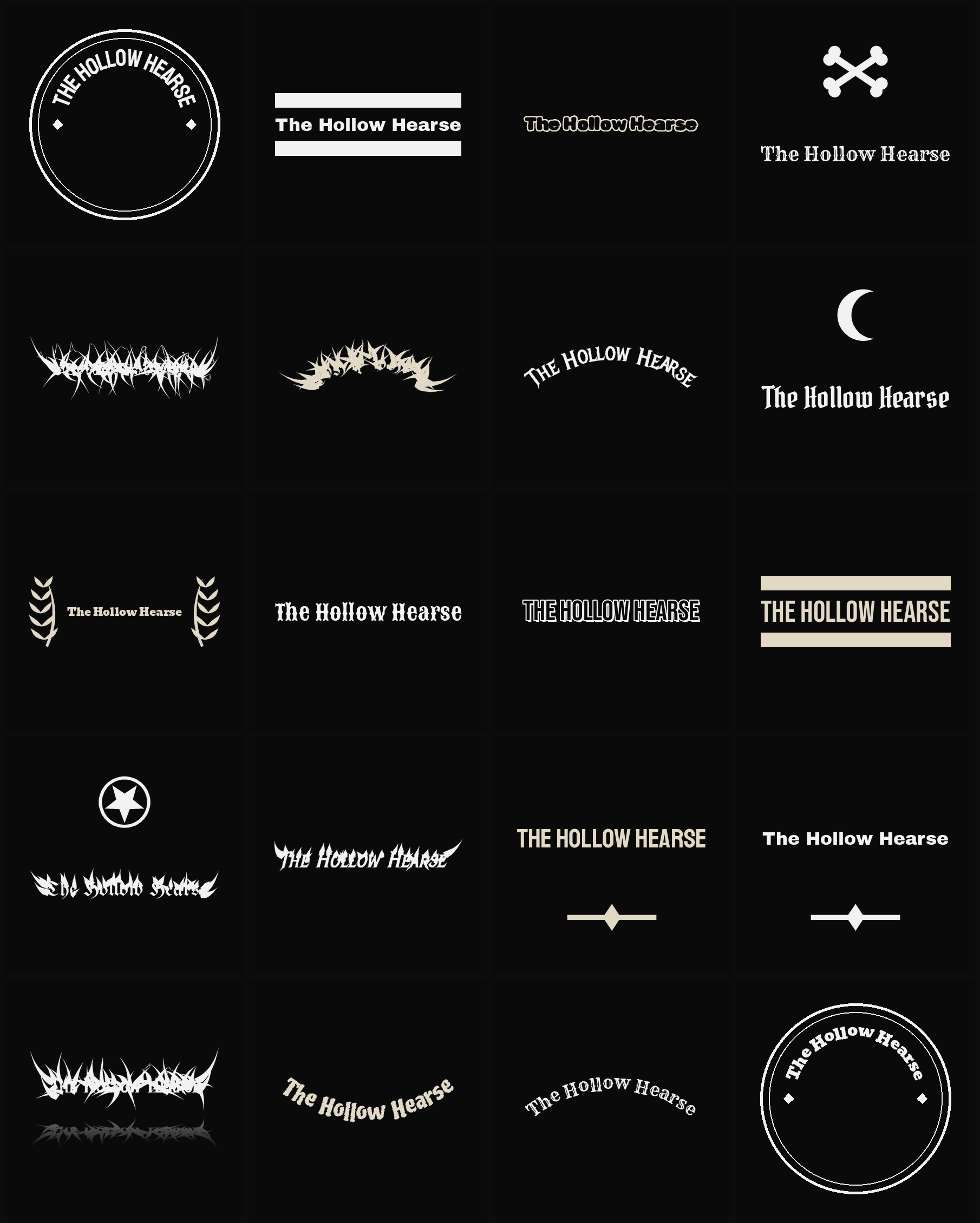 Twenty The Hollow Hearse band logo ideas — different faces, treatments and spike settings
