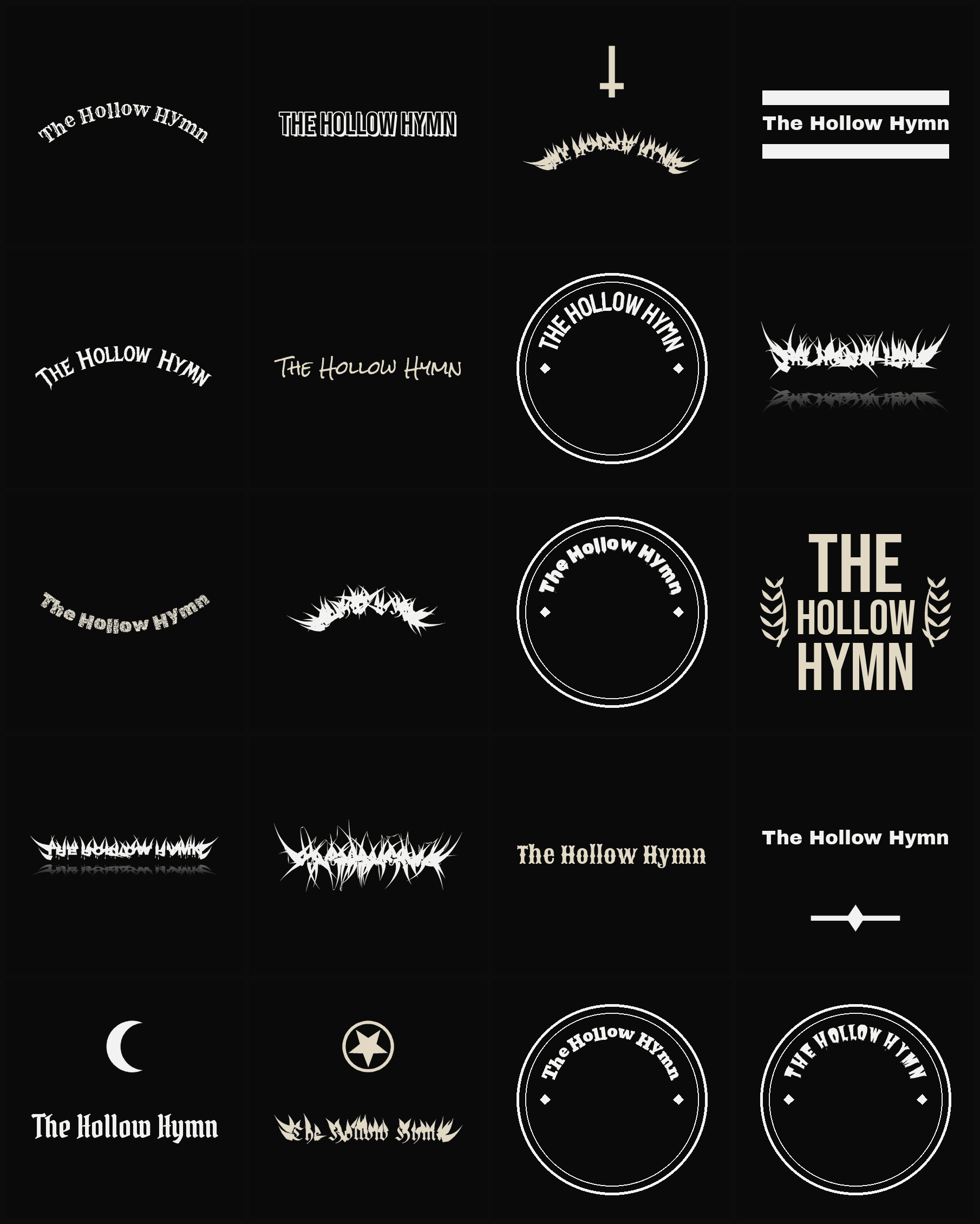 Twenty The Hollow Hymn band logo ideas — different faces, treatments and spike settings