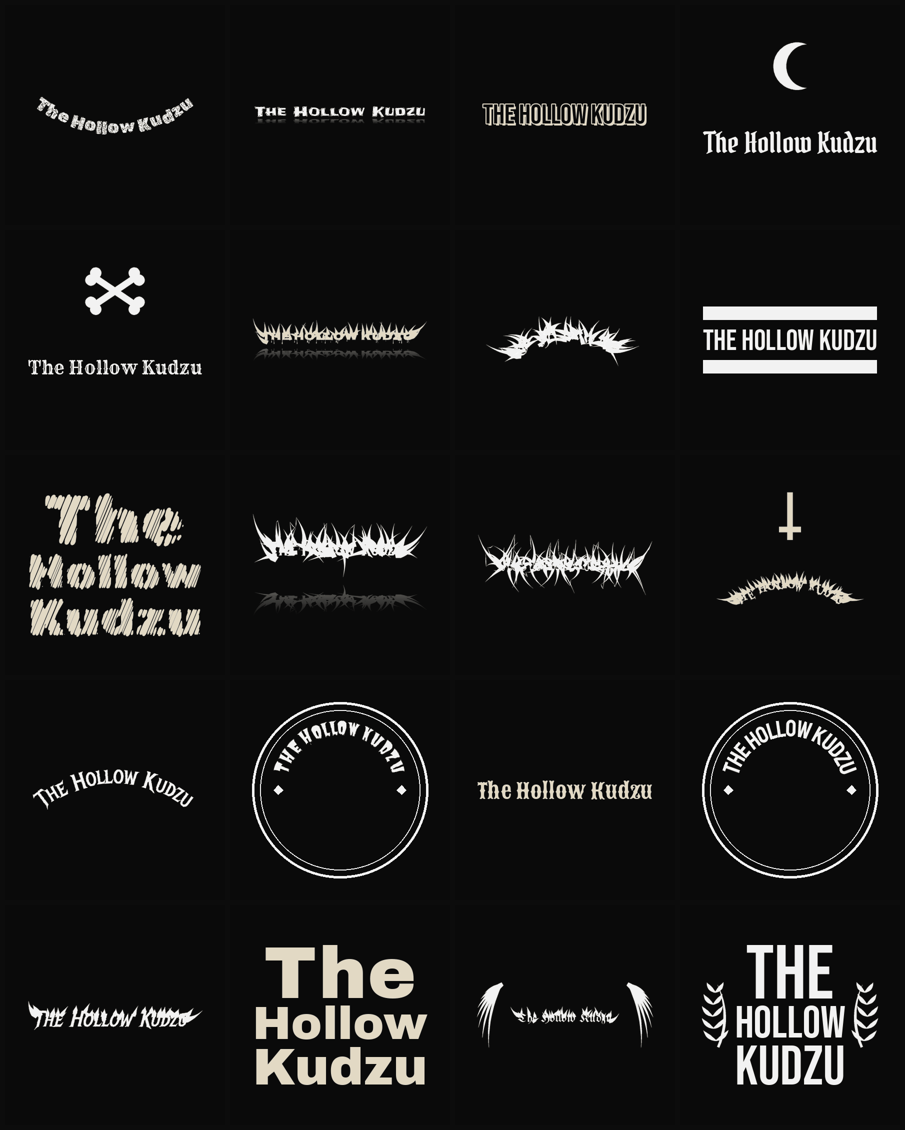 Twenty The Hollow Kudzu band logo ideas — different faces, treatments and spike settings