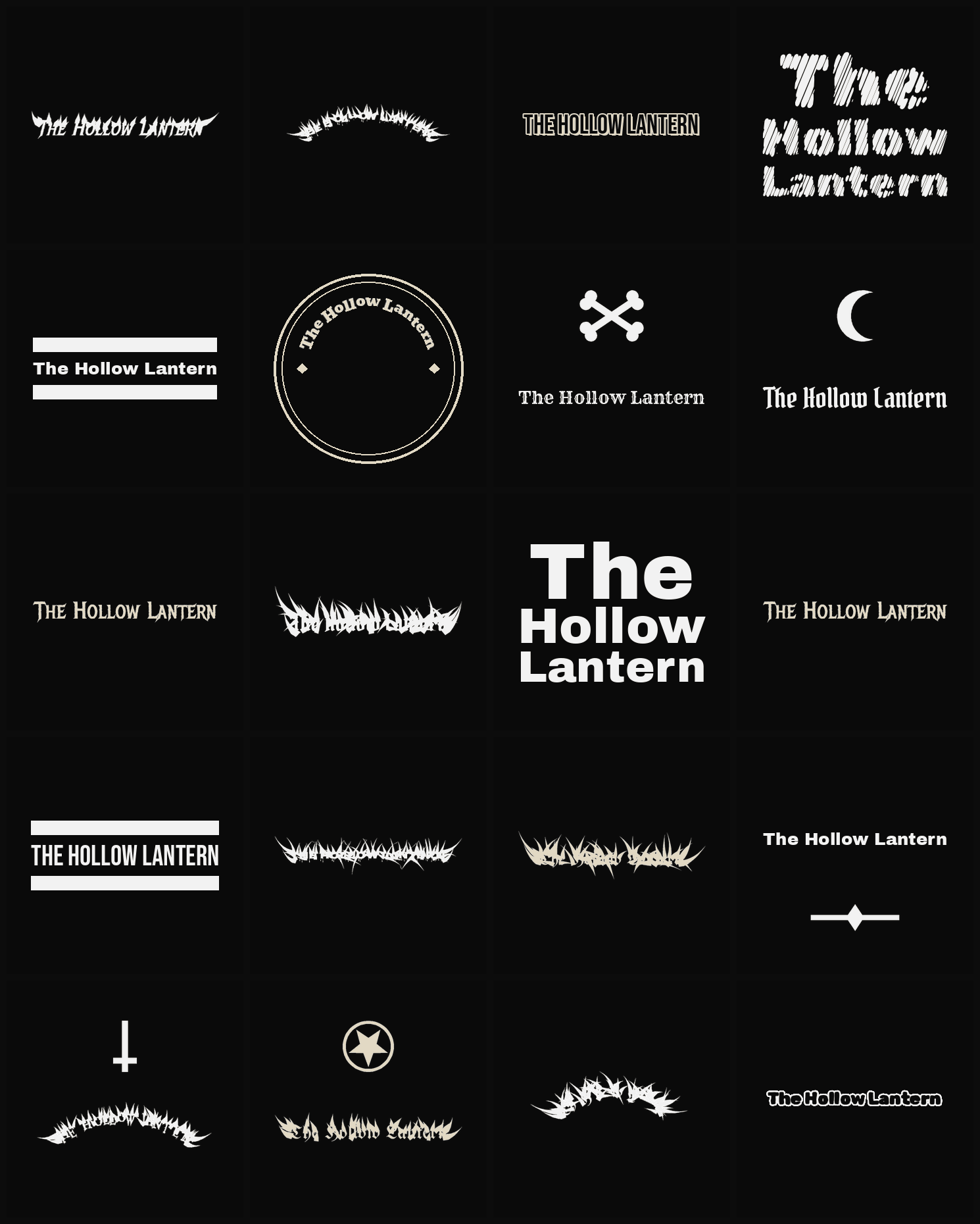 Twenty The Hollow Lantern band logo ideas — different faces, treatments and spike settings