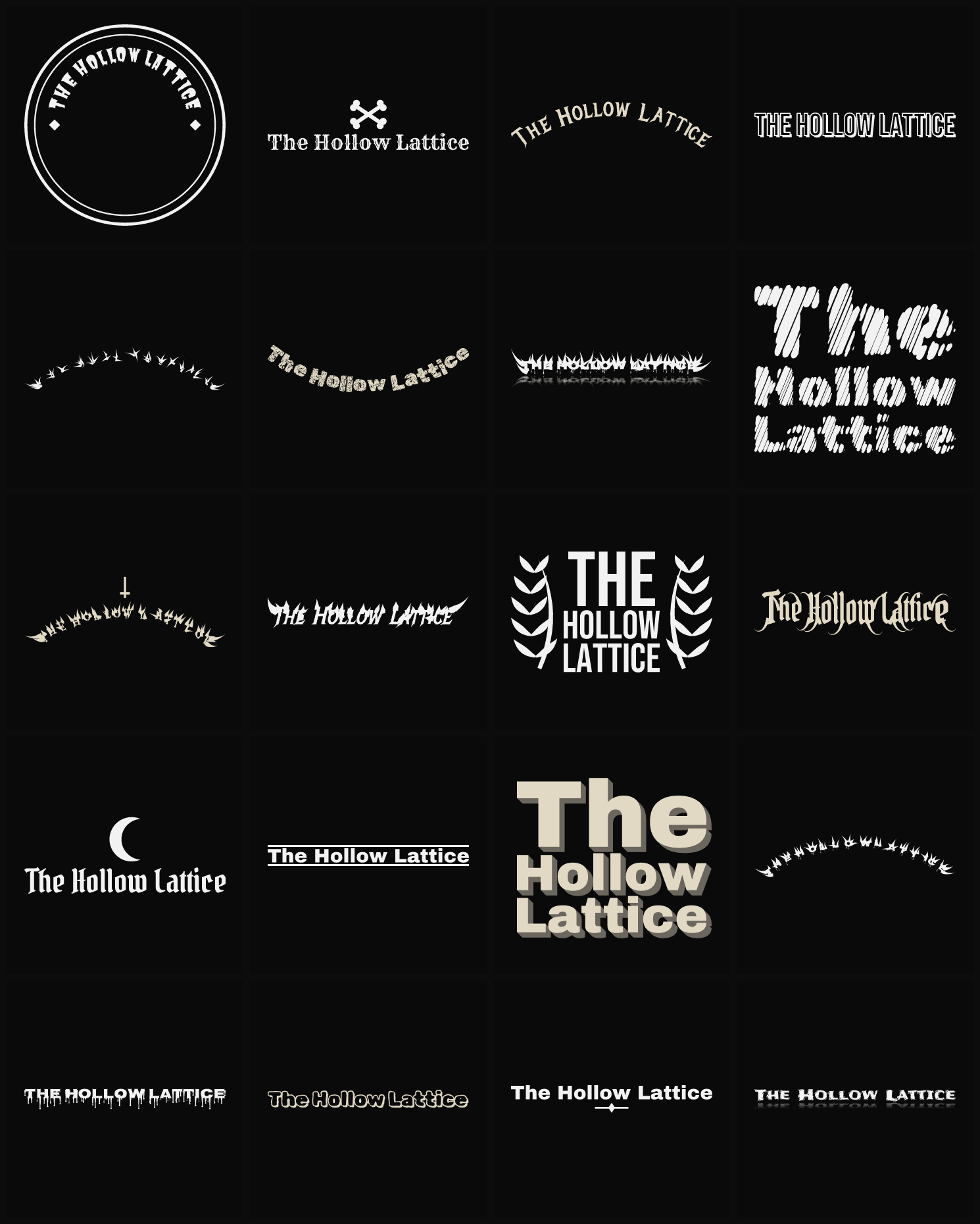 Twenty The Hollow Lattice band logo ideas — different faces, treatments and spike settings
