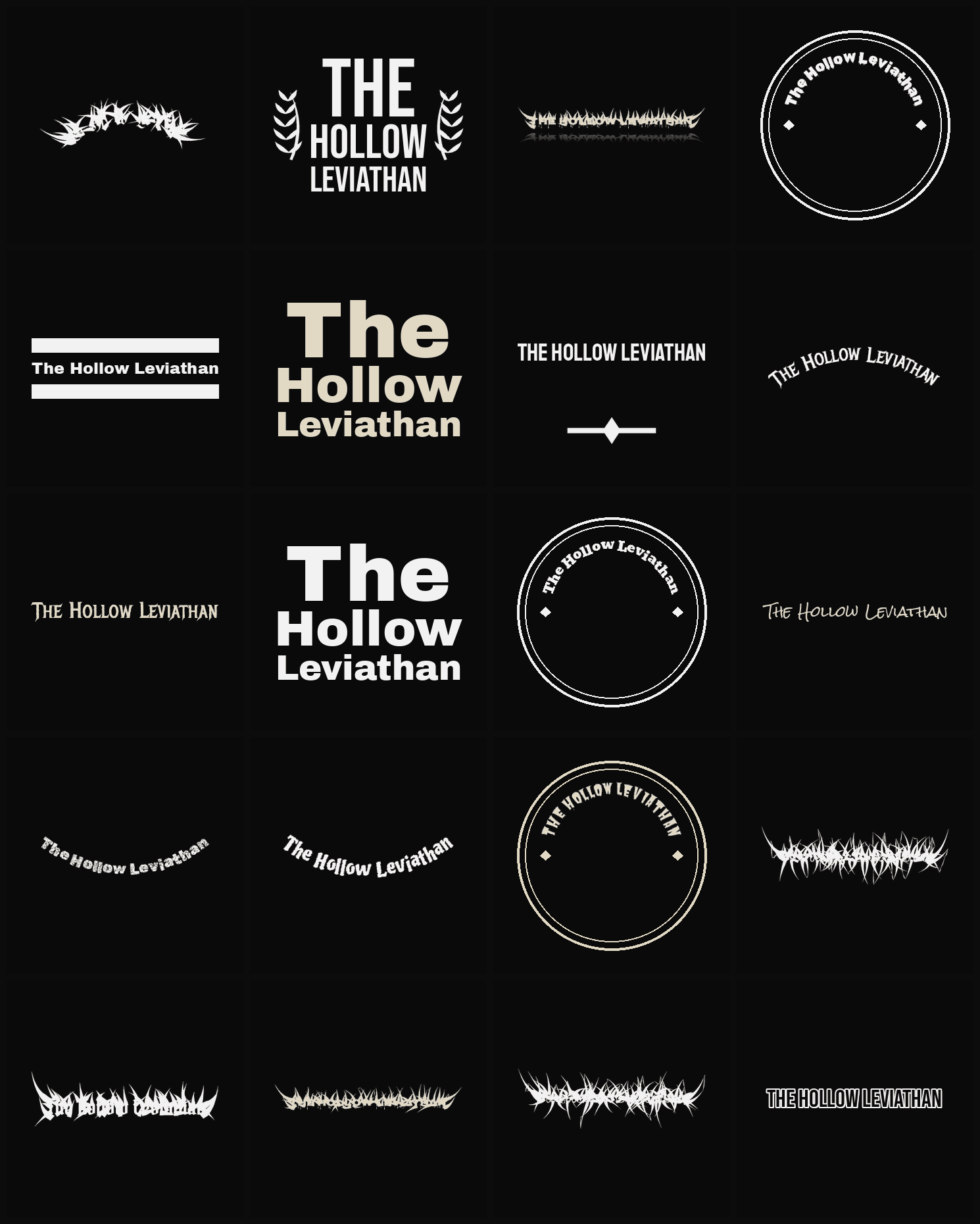 Twenty The Hollow Leviathan band logo ideas — different faces, treatments and spike settings