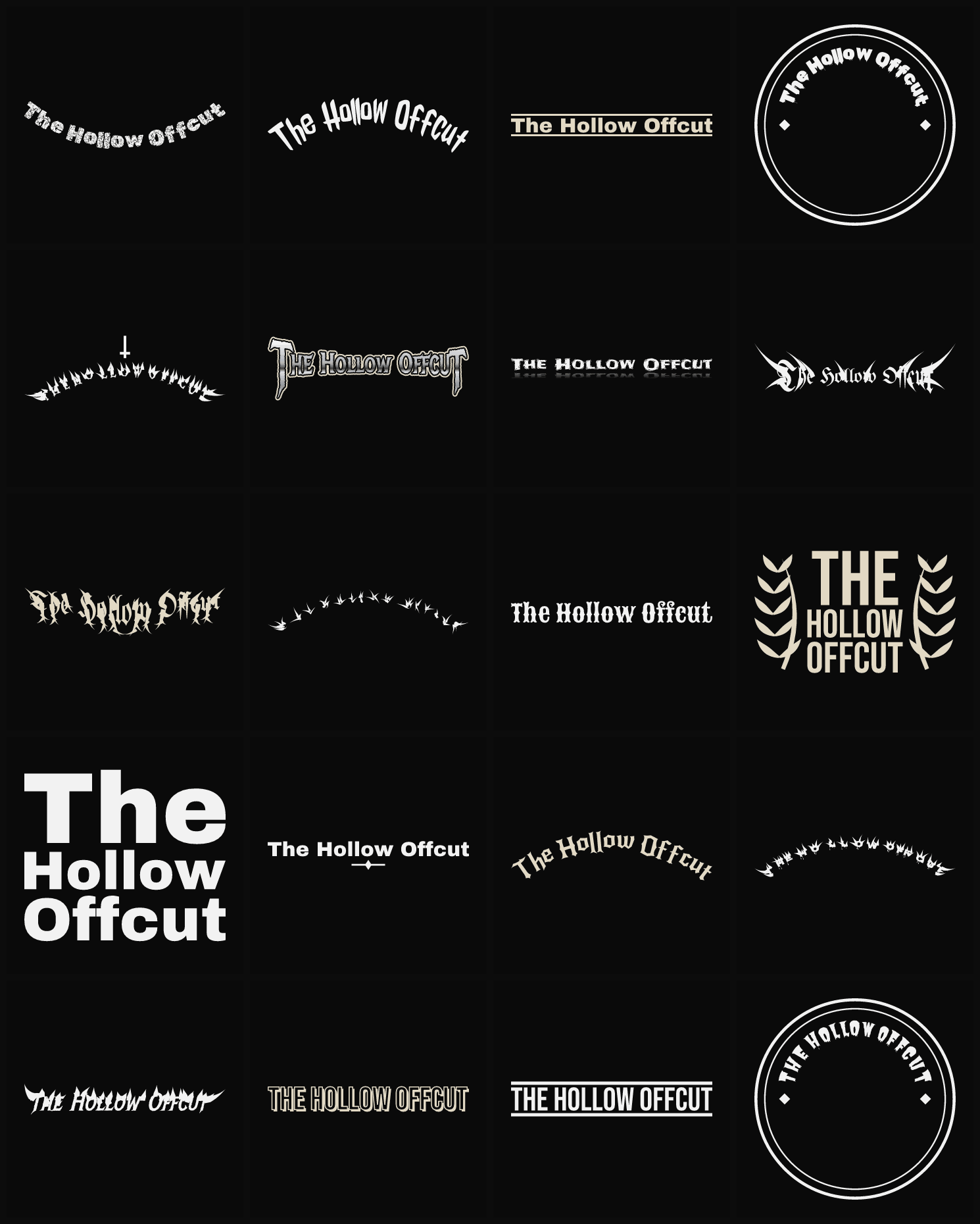 Twenty The Hollow Offcut band logo ideas — different faces, treatments and spike settings
