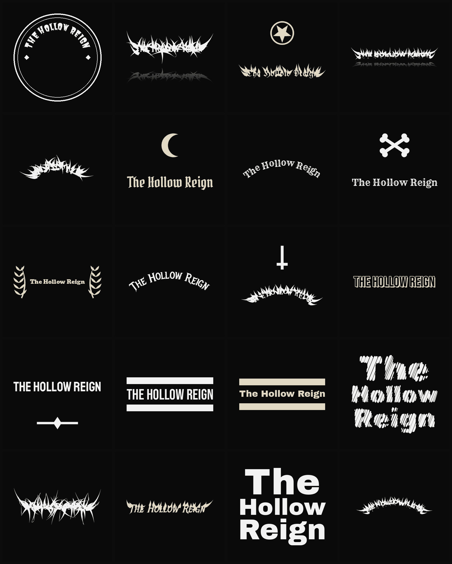 Twenty The Hollow Reign band logo ideas — different faces, treatments and spike settings