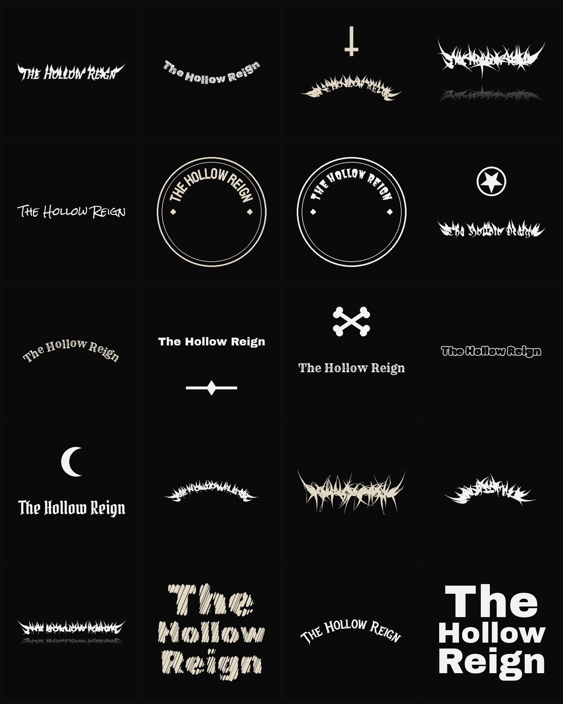 Twenty The Hollow Reign band logo ideas — different faces, treatments and spike settings