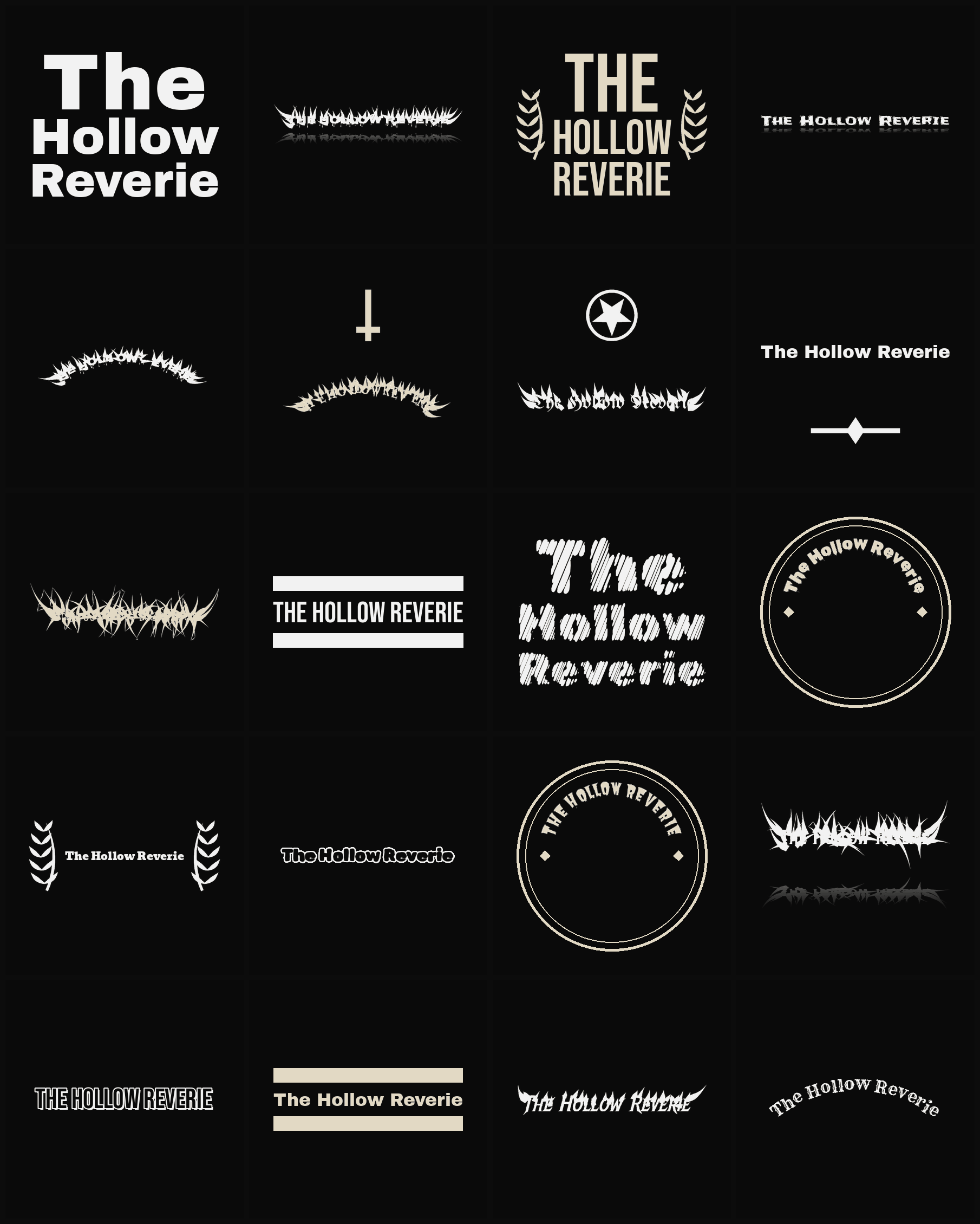Twenty The Hollow Reverie band logo ideas — different faces, treatments and spike settings