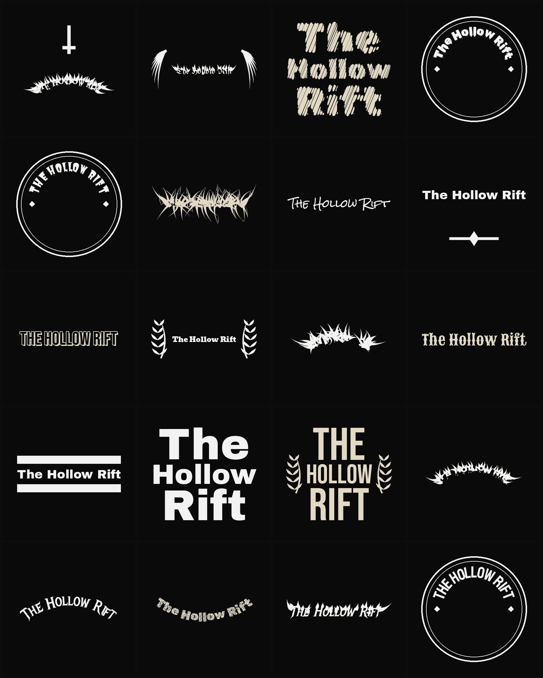 Twenty The Hollow Rift band logo ideas — different faces, treatments and spike settings