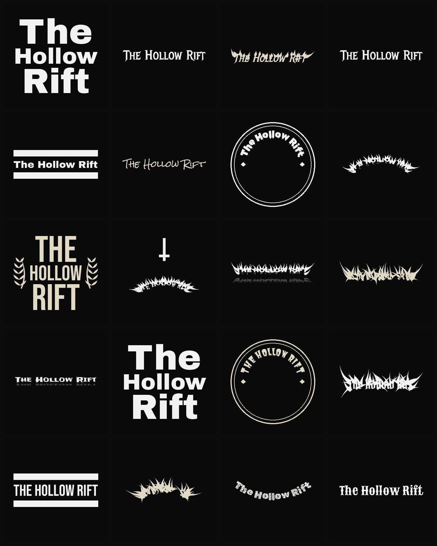 Twenty The Hollow Rift band logo ideas — different faces, treatments and spike settings