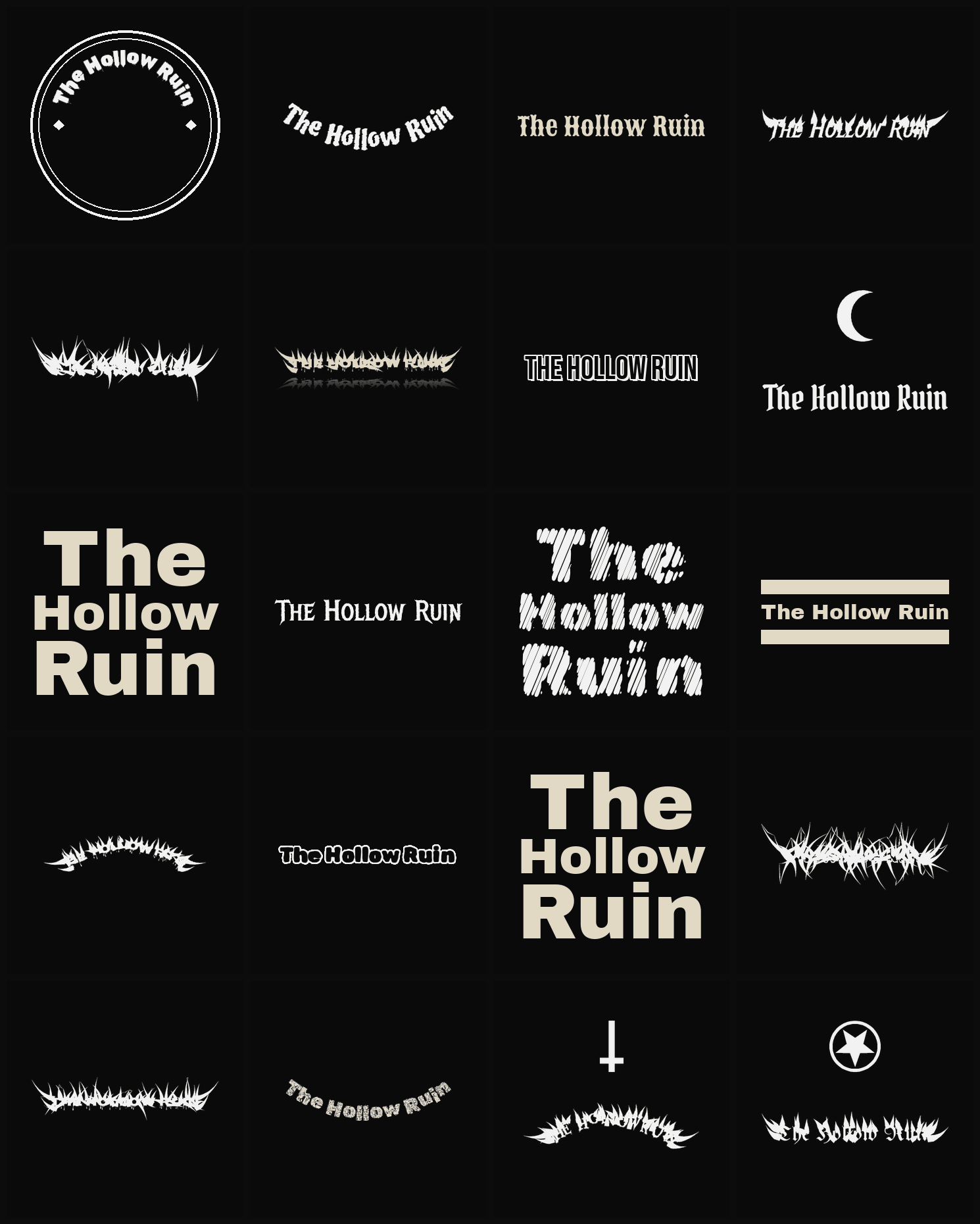 Twenty The Hollow Ruin band logo ideas — different faces, treatments and spike settings