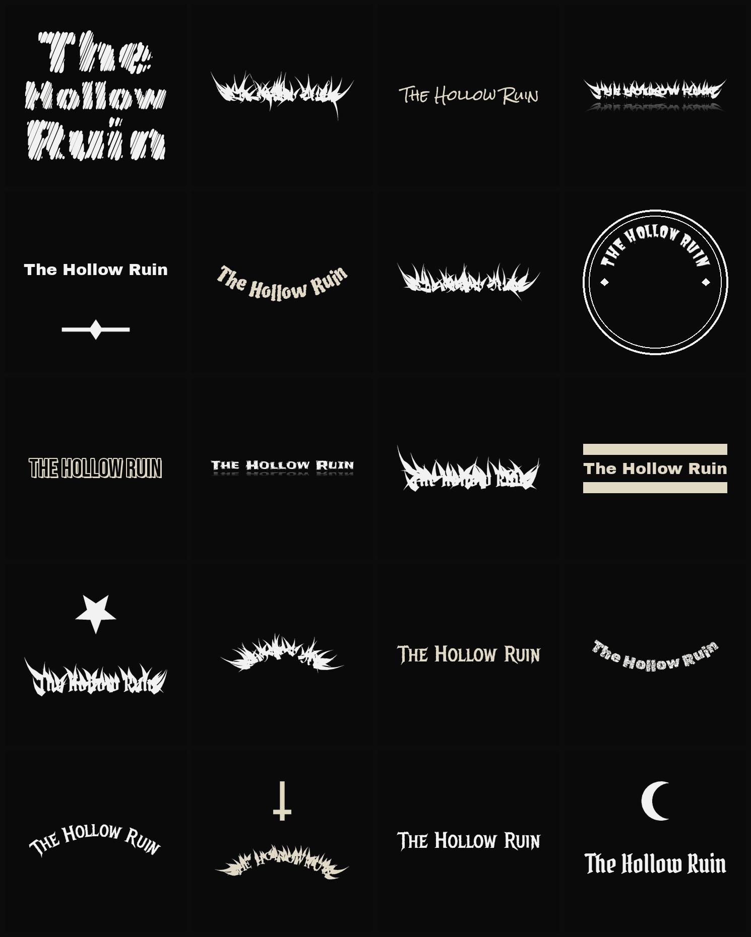 Twenty The Hollow Ruin band logo ideas — different faces, treatments and spike settings