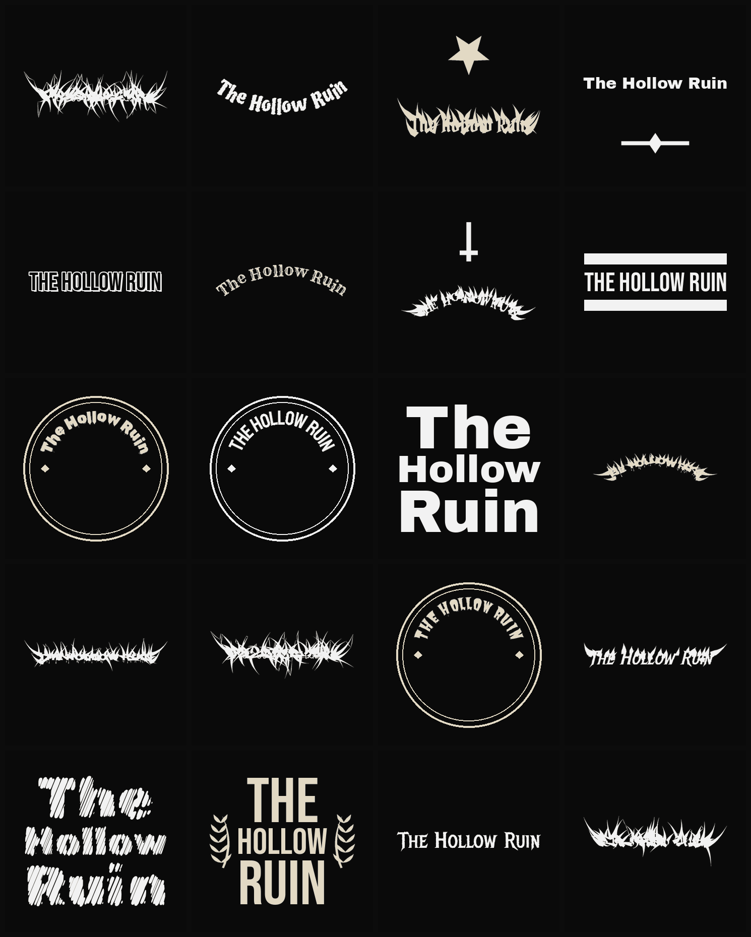 Twenty The Hollow Ruin band logo ideas — different faces, treatments and spike settings