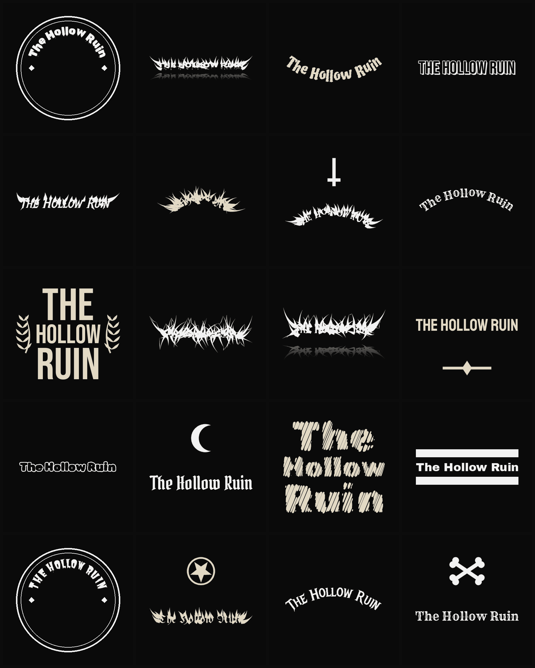 Twenty The Hollow Ruin band logo ideas — different faces, treatments and spike settings