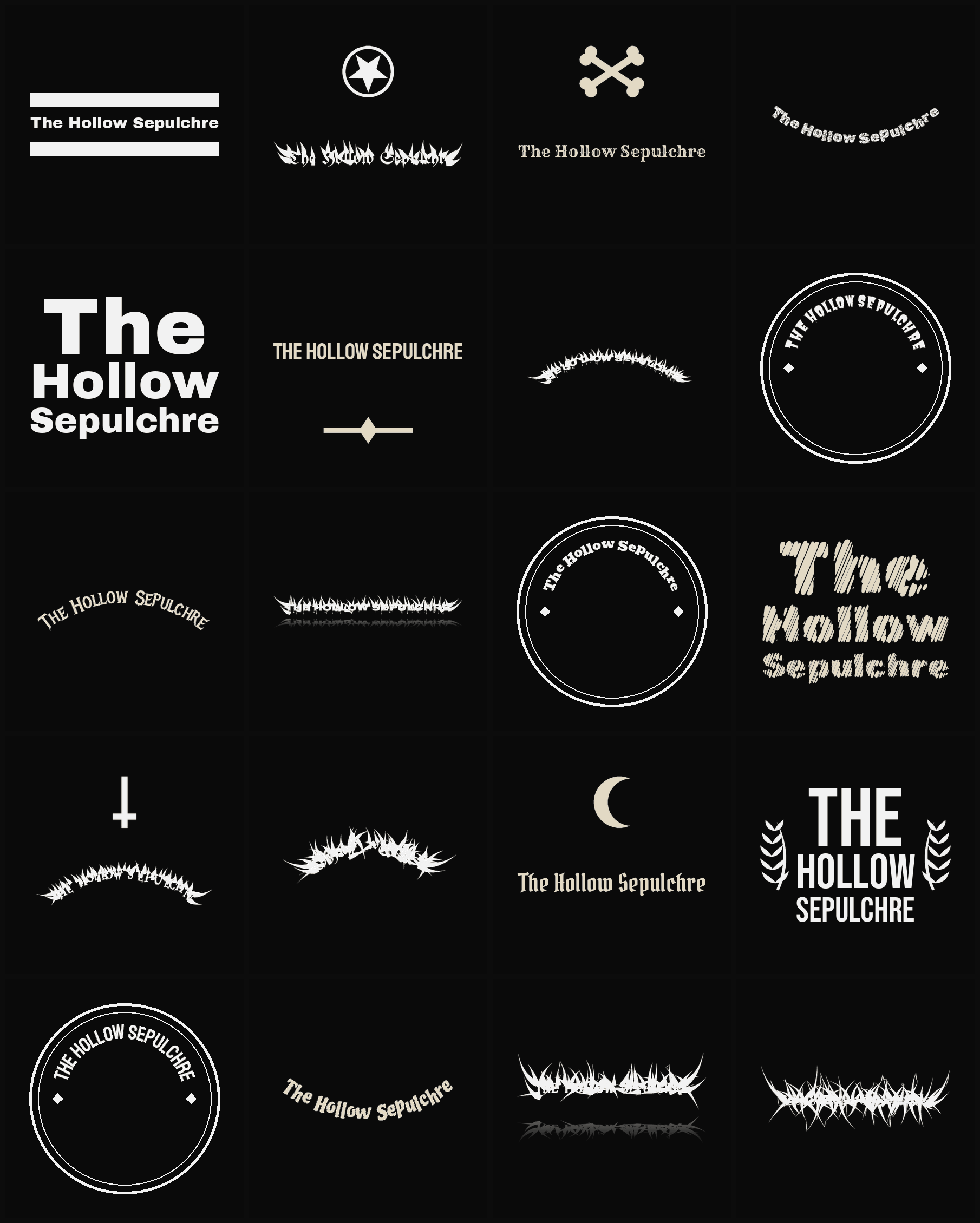 Twenty The Hollow Sepulchre band logo ideas — different faces, treatments and spike settings