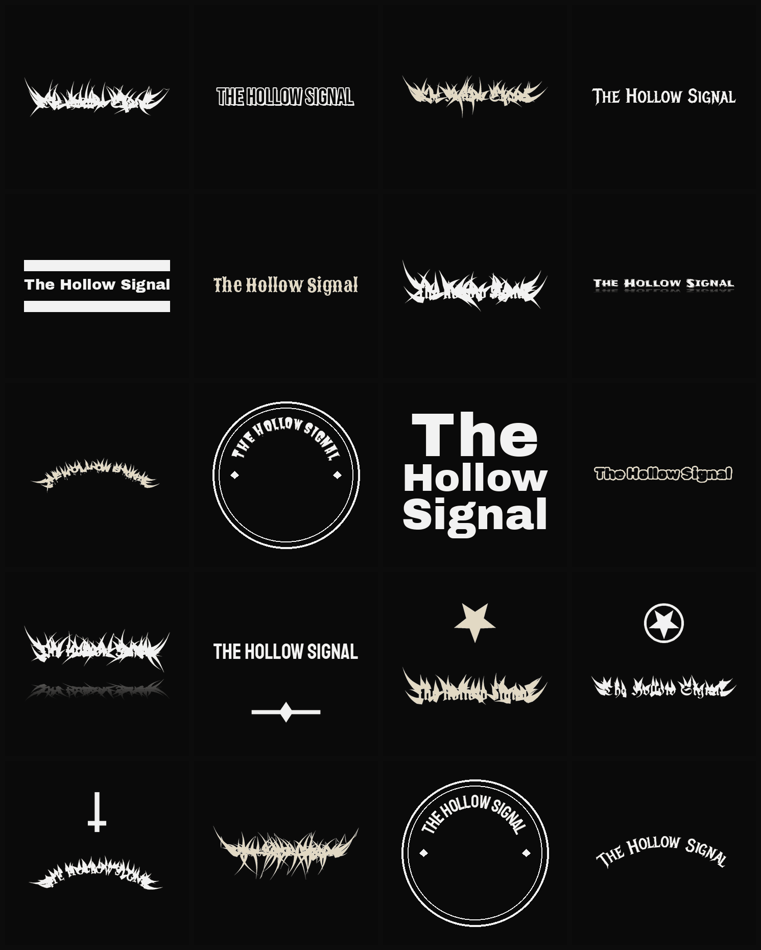 Twenty The Hollow Signal band logo ideas — different faces, treatments and spike settings