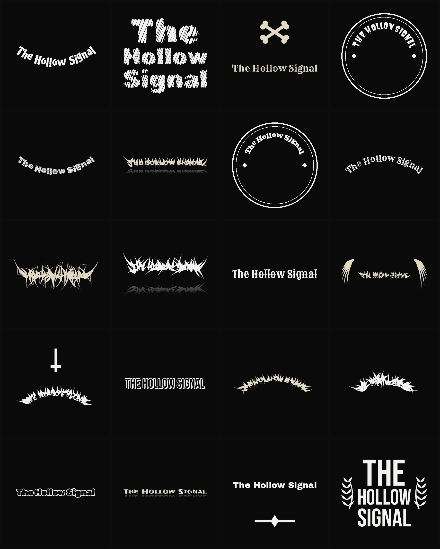 Twenty The Hollow Signal band logo ideas — different faces, treatments and spike settings