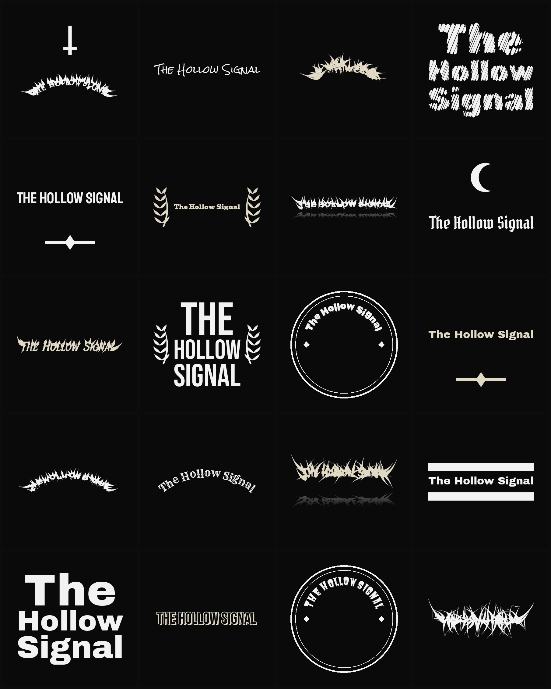 Twenty The Hollow Signal band logo ideas — different faces, treatments and spike settings