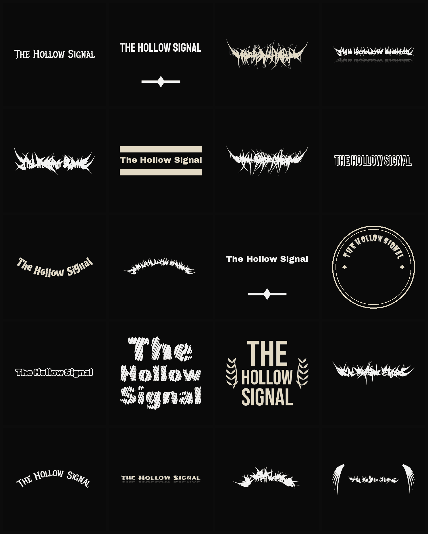 Twenty The Hollow Signal band logo ideas — different faces, treatments and spike settings