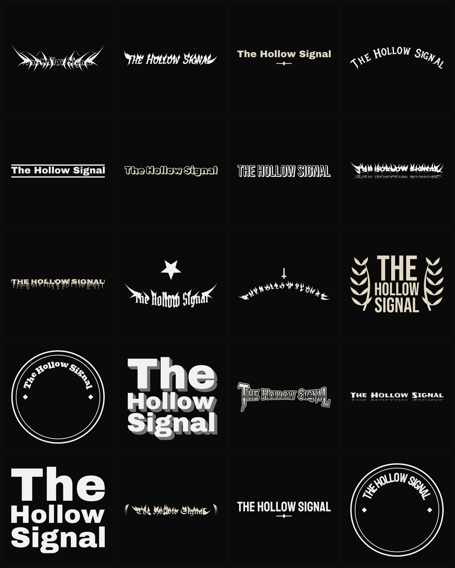 Twenty The Hollow Signal band logo ideas — different faces, treatments and spike settings
