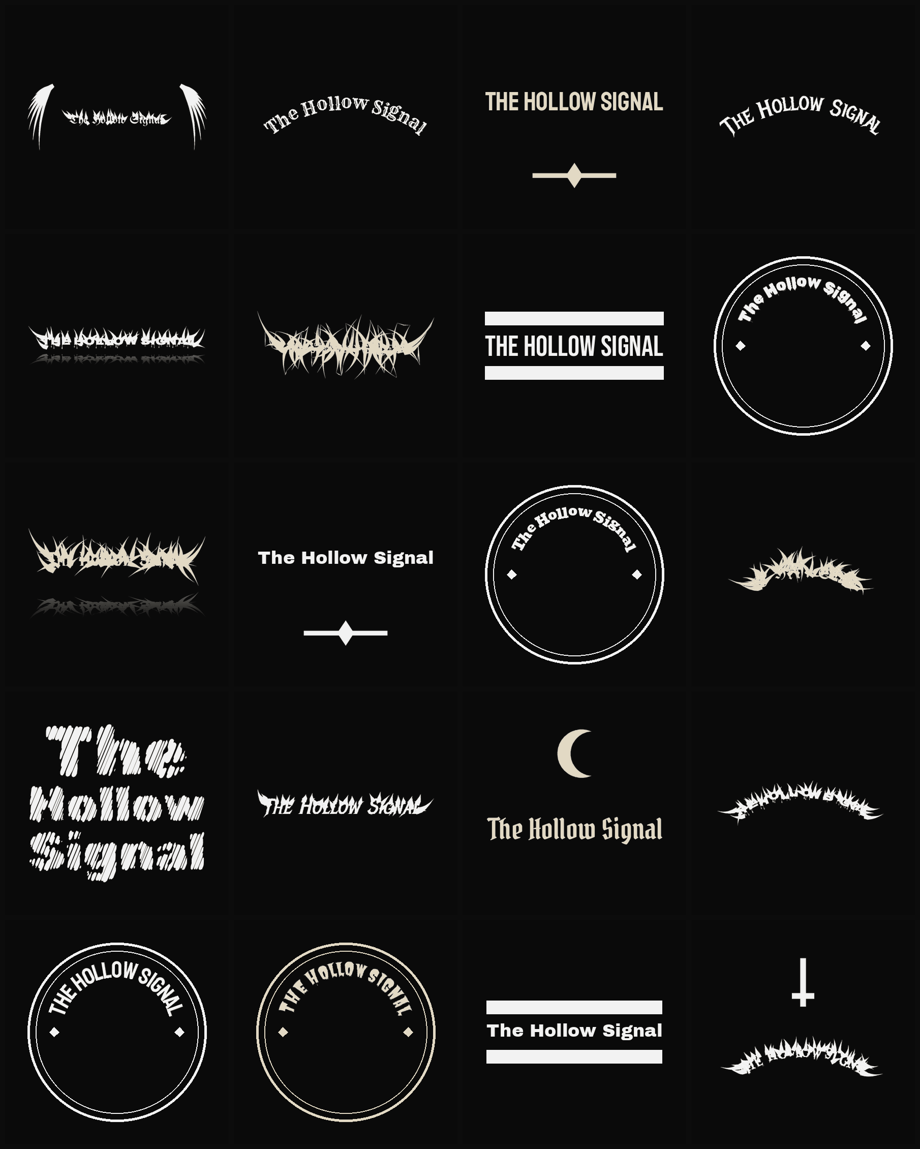 Twenty The Hollow Signal band logo ideas — different faces, treatments and spike settings