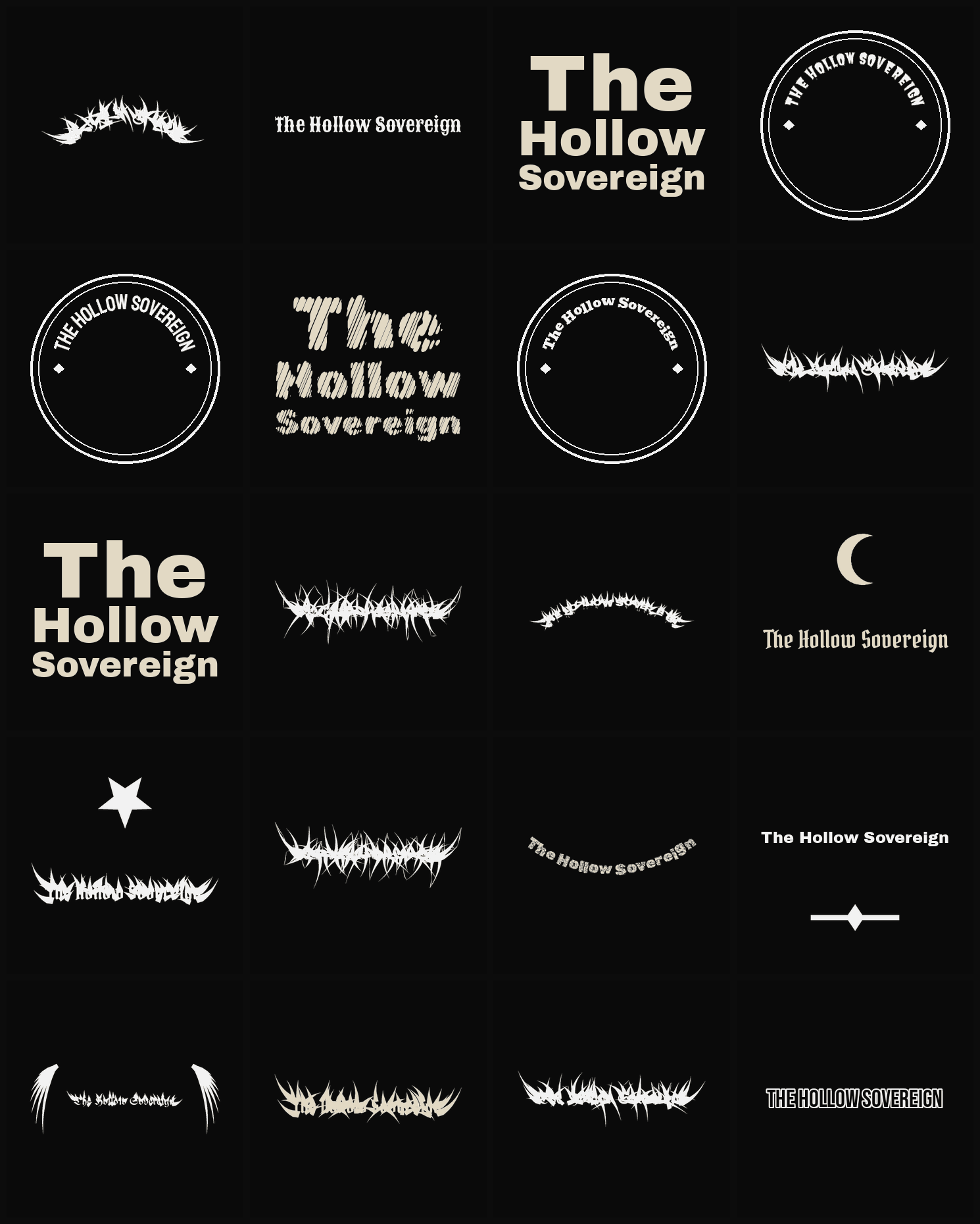 Twenty The Hollow Sovereign band logo ideas — different faces, treatments and spike settings