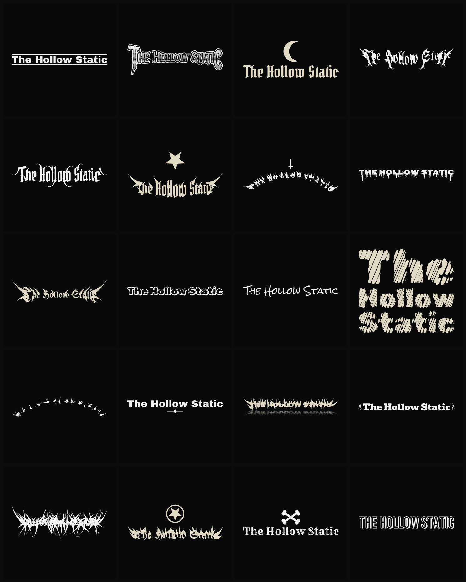 Twenty The Hollow Static band logo ideas — different faces, treatments and spike settings